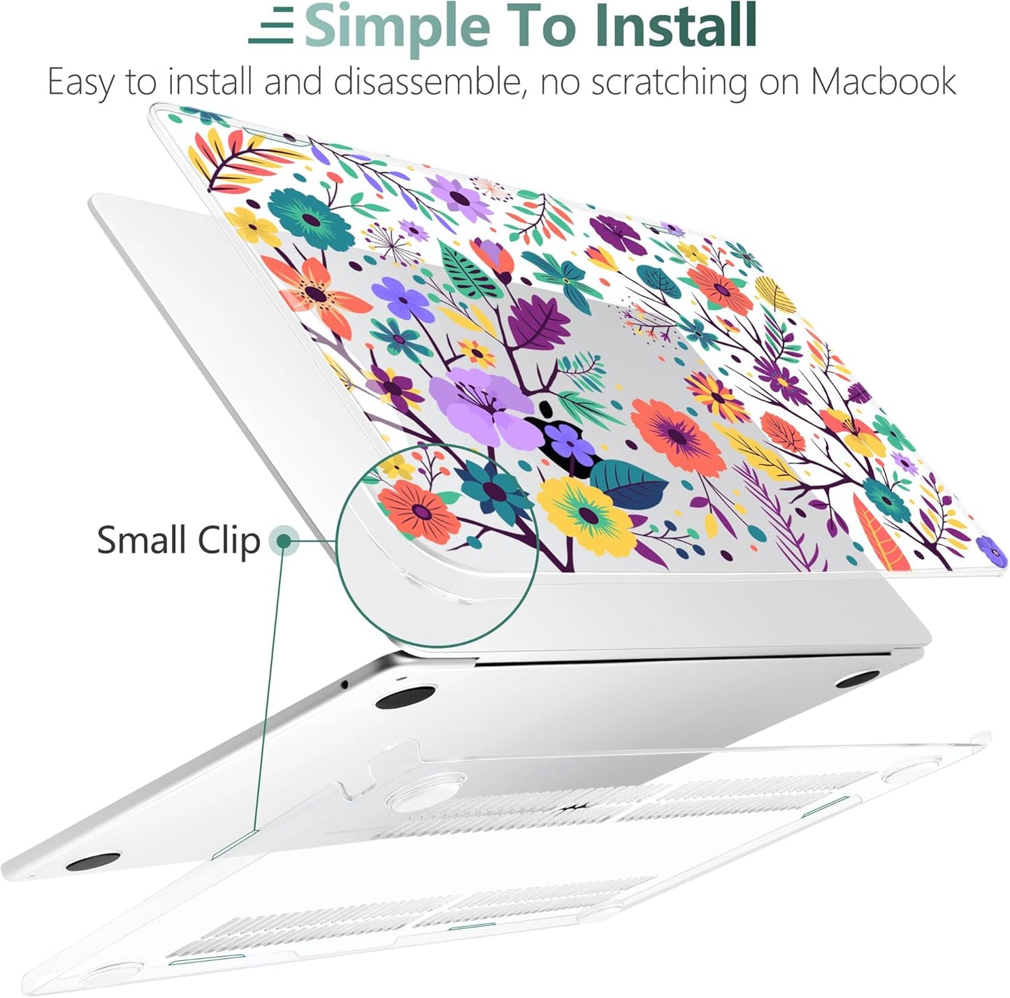 TWOLSKOO for M4 MacBook Air 13.6 inch Case 2025-2022 Release M4 A3240 M3 A3113 M2 A2681, Plastic Hard Shell & Screen Protector & Keyboard Cover & Trackpad Film, Colorful Flowers