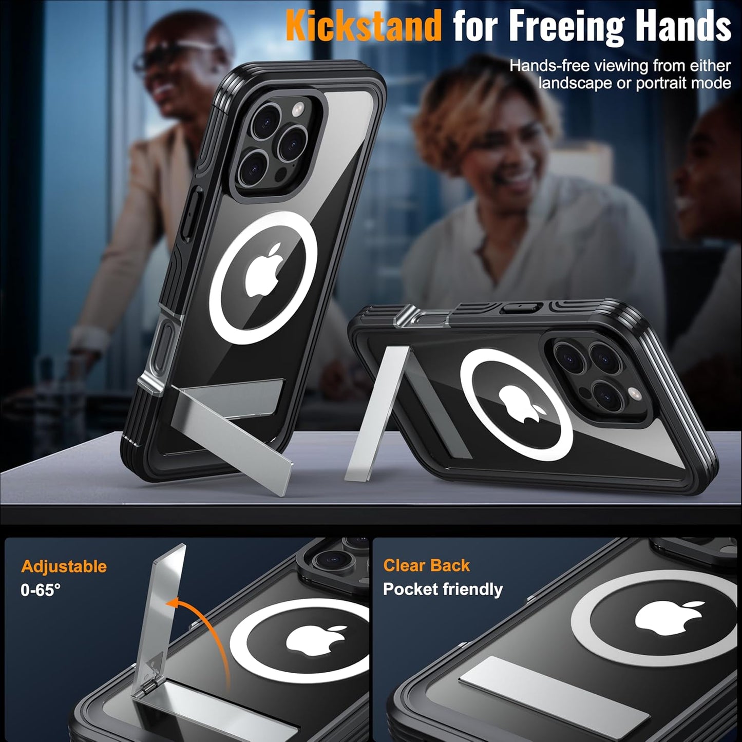 360° Protection Magnetic for iPhone 16 Pro Case Built-in 9H Privacy Screen Protector & Metal Stand[Fit for Magsafe][Anti-Spy][Lens Protector] Heavy Duty Shockproof Phone Case for iPhone 16 Pro