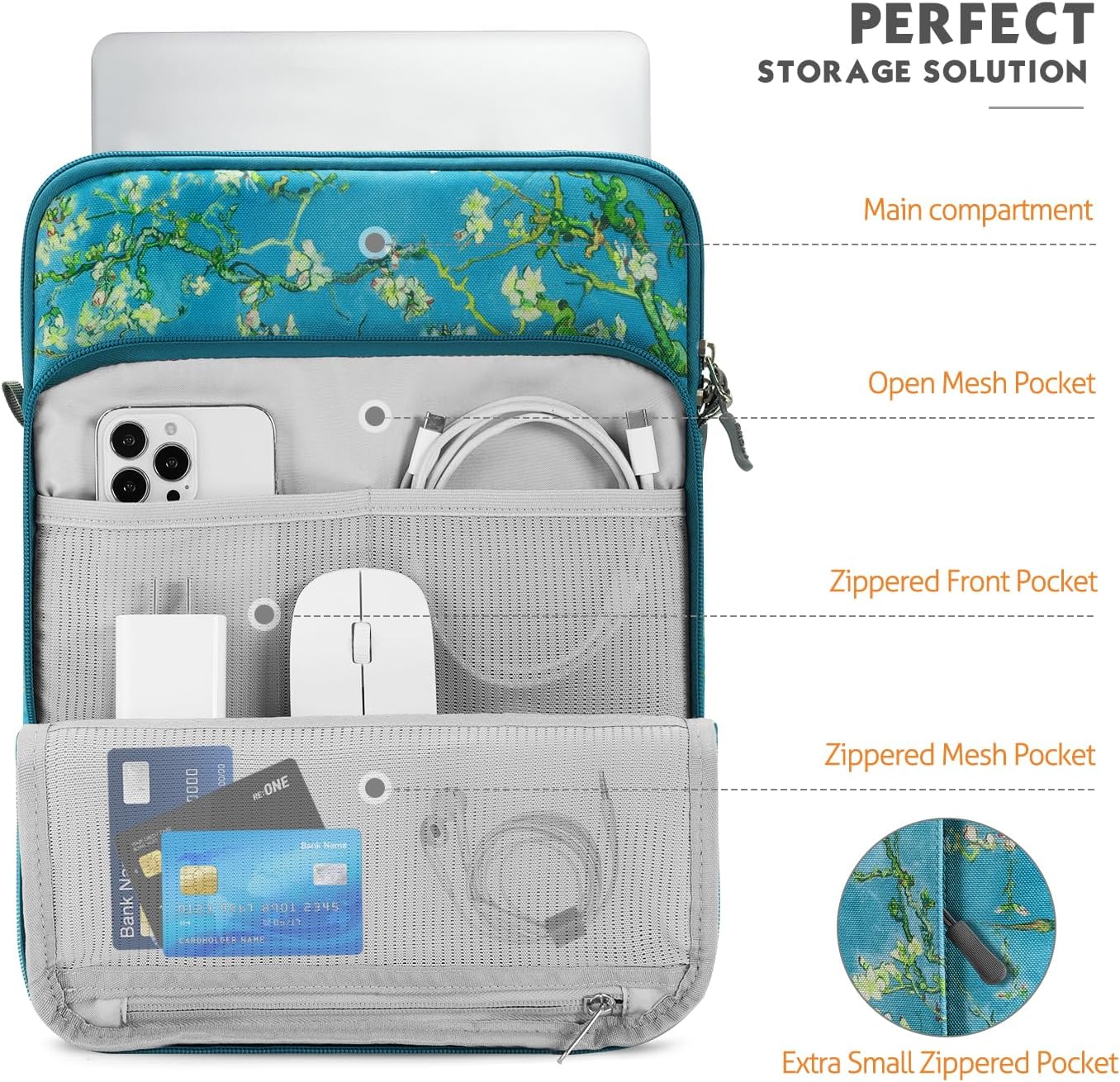 MoKo Laptop Sleeve Bag for 13.3-14 Inch, Notebook Carrying Case with Pocket Fits New MacBook Pro M3/M2 14" /13" M2/M1 Pro/M1 Max 14.2 2023-2021/Air 13.6" M2 2022, Surface Pro 9/8 13", Apricot Flower