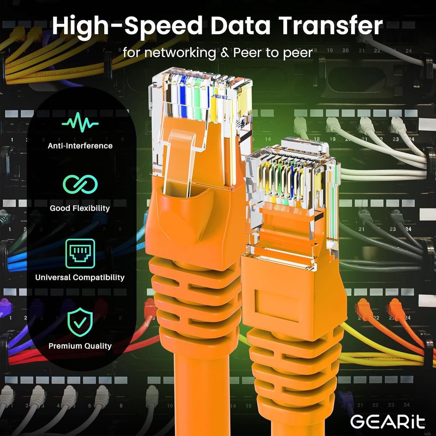 GEARit Cat 6 Ethernet Cable (24-Pack 2 Feet) Cat6 Network Patch, 10Gbps, RJ45, Snagless Cord, Gold-Plated Connectors, Internet for PC, TV, Tablet, Router, Printer, Servers, IT Data Center - Orange