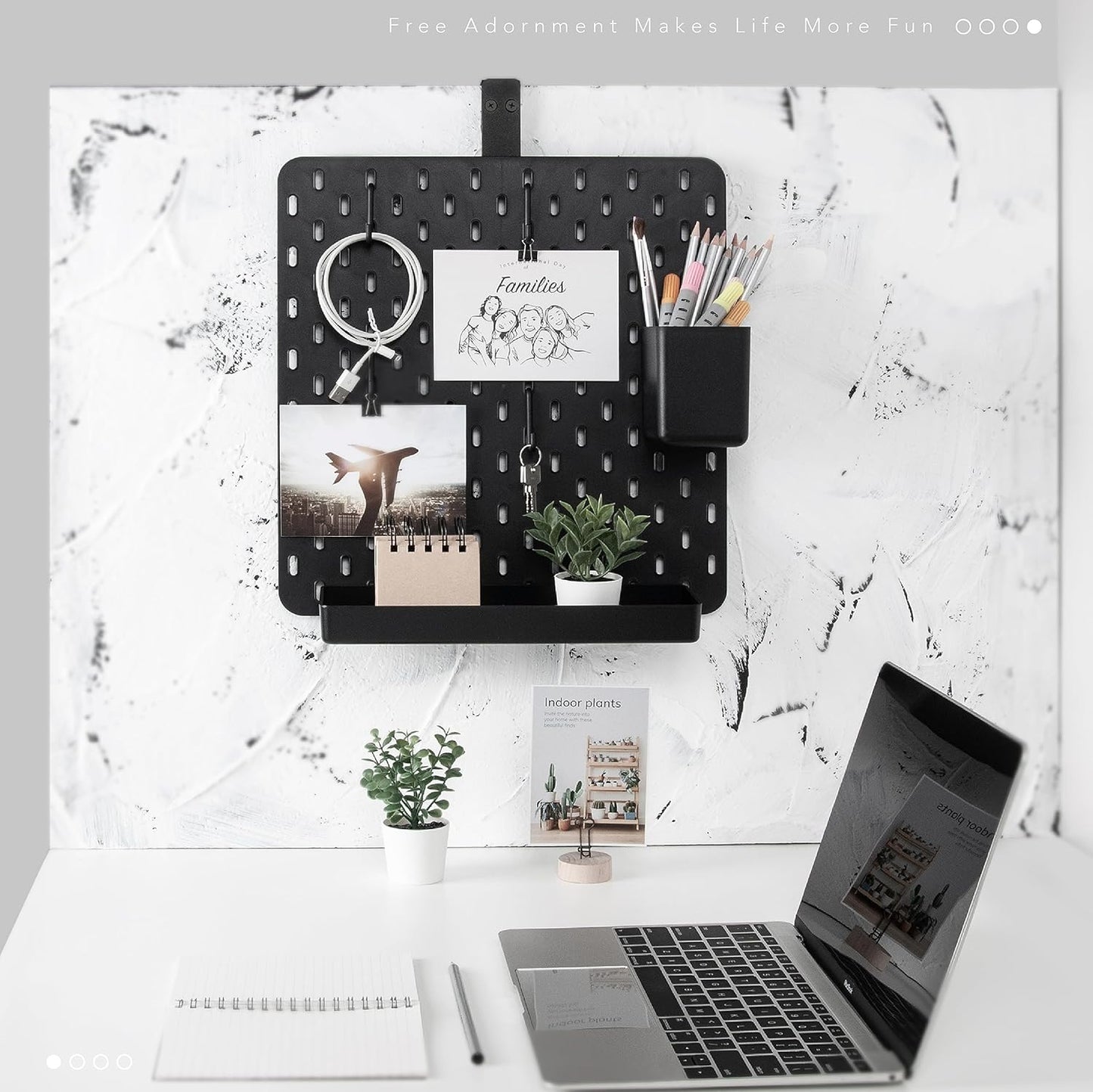 EHO Clamp-On Desk Pegboard, 13.5 x 14 inch Privacy Divider, Desk Partition Panel, No-Drill Desk Mounted Organizer, Combination Peg Board for Office, Gaming, Home, Plants, Black