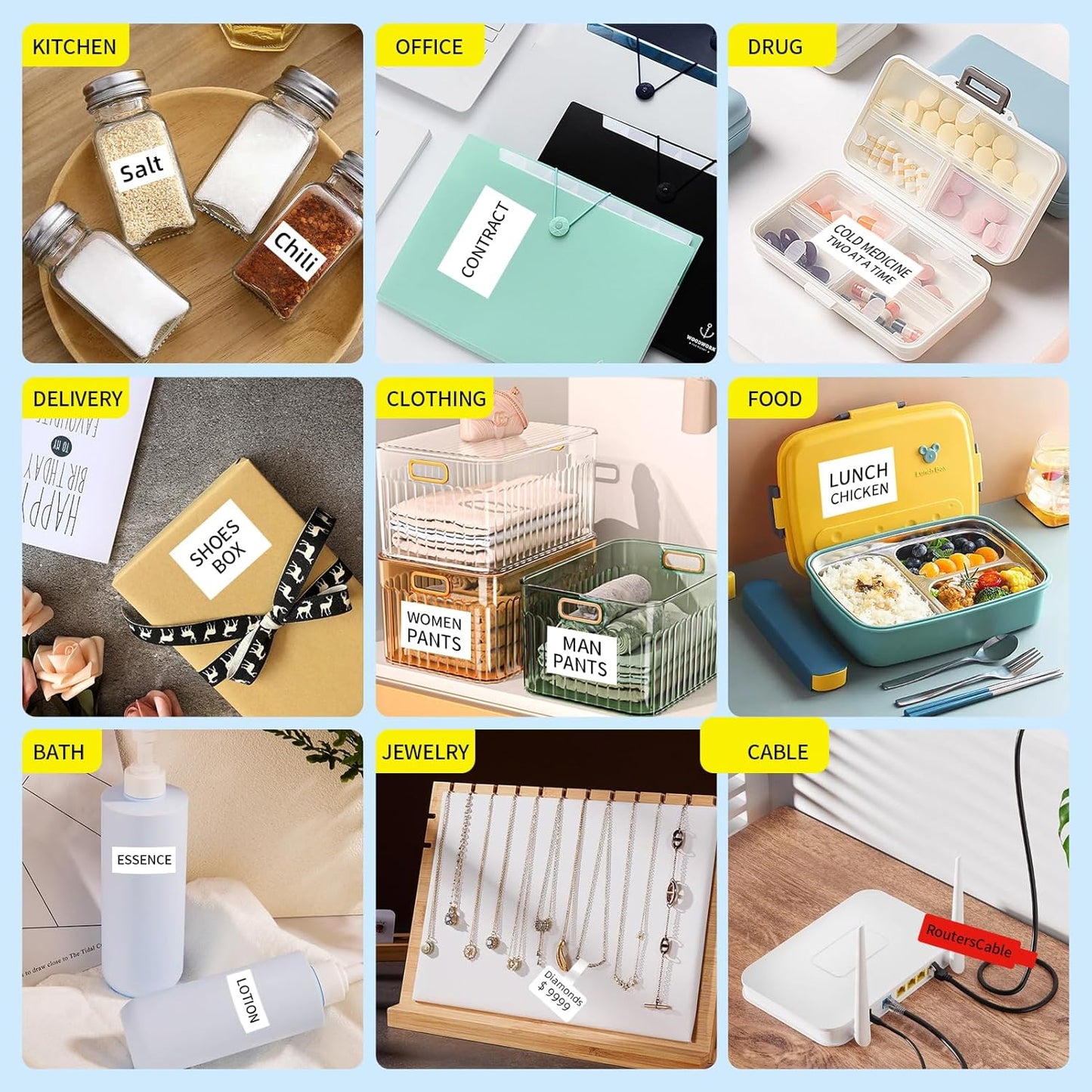 100 Pcs Cable Labels - Waterproof Wire Cord Label, Tear Resistant Wire Labels, Self Adhesive Cord Organizing Label, for Cable Management, Compatible with PUQU AQ20 Label Makers(Blue) 38x60mm