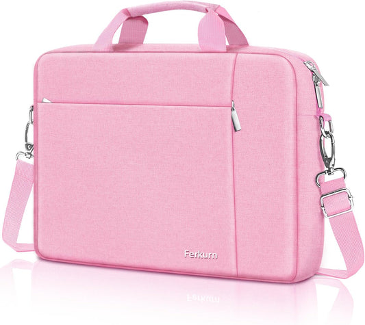 Ferkurn Laptop Bag Case for Women Men Computer Bag Compatible with HP Envy Pavilion Omen/LG Gram/MSI/Dell Inspiron XPS/Lenovo/Acer, Shoulder Strap Carrying Messenger Briefcase, Pink, 15.6 16 Inch