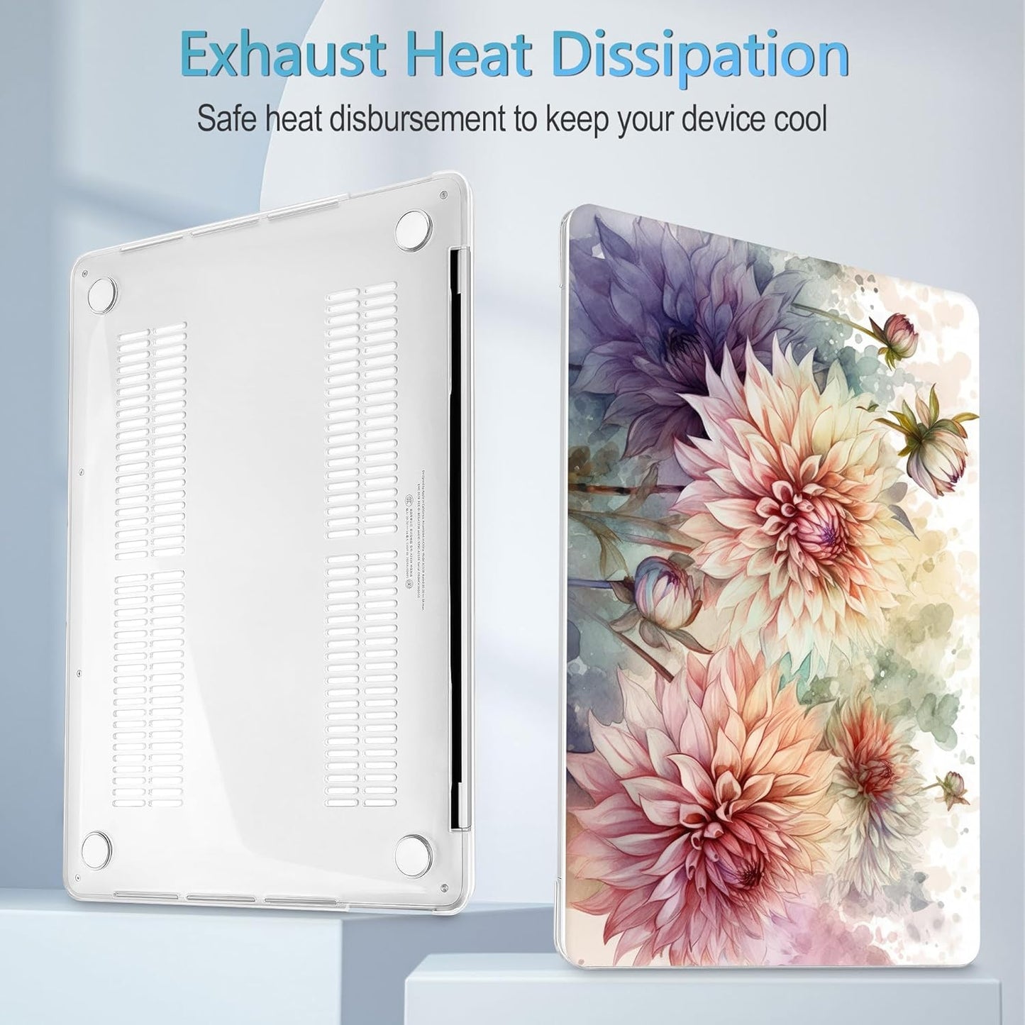 Mektron Designed Case for MacBook Pro 16 Inch A2141 Cover 2019 Release 16" with Liquid Retina Display/Touch ID, Plastic Hard Shell with Keyboard Skin & Screen Protector, Watercolor Dahlias