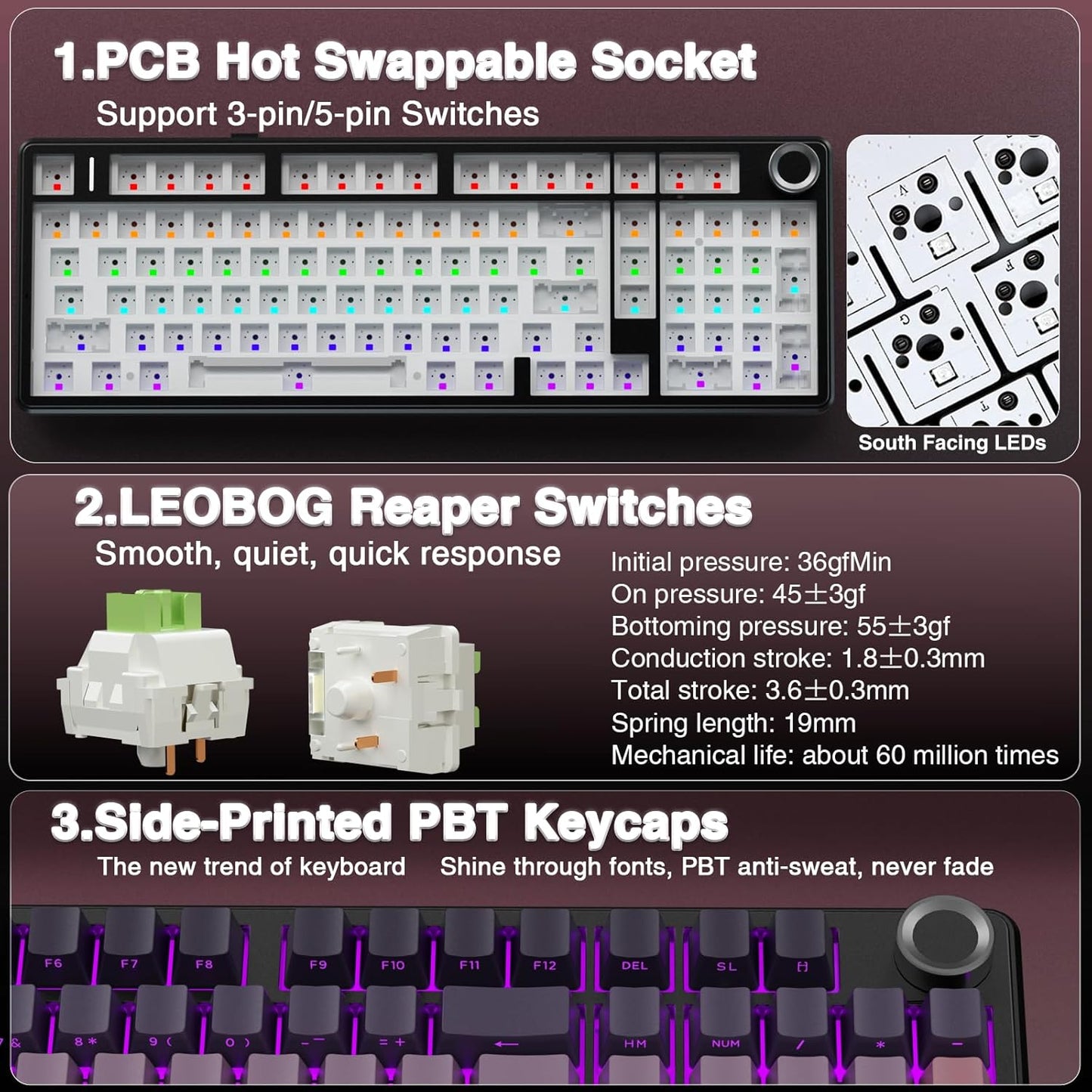 AULA F99 Pro Wireless Mechanical Keyboard with Knob,Tri-Mode BT5.0/USB-C/2.4GHz Hot Swappable Keyboard,Pre-lubed Switches,RGB Backlit Computer Gaming Keyboards