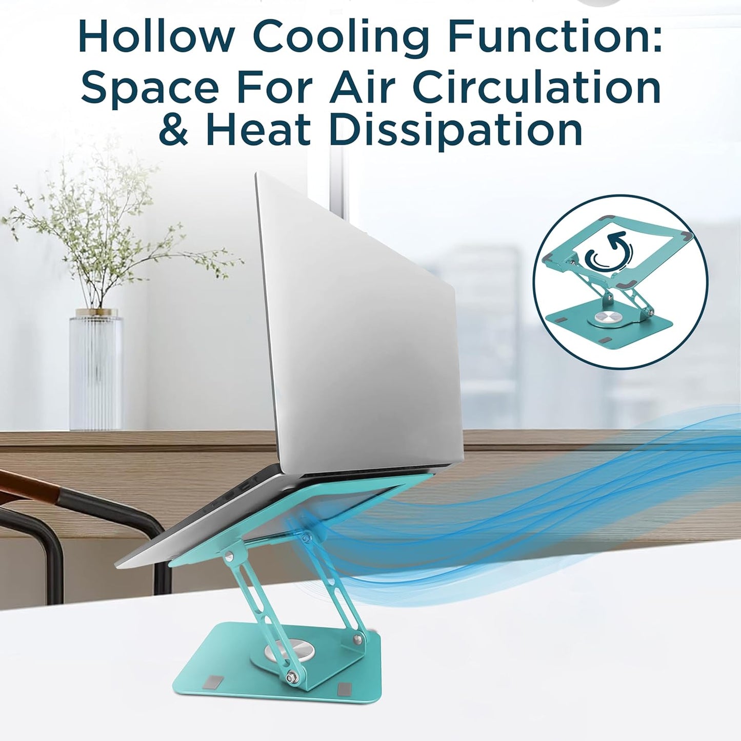 Uncaged Ergonomics Swivel Laptop Stand for Desk, Adjustable Computer iPad Stand for Desk w/ 360 Rotation, Portable Laptop Holder for Home Office Ergonomic Supplies (Ocean Blue)