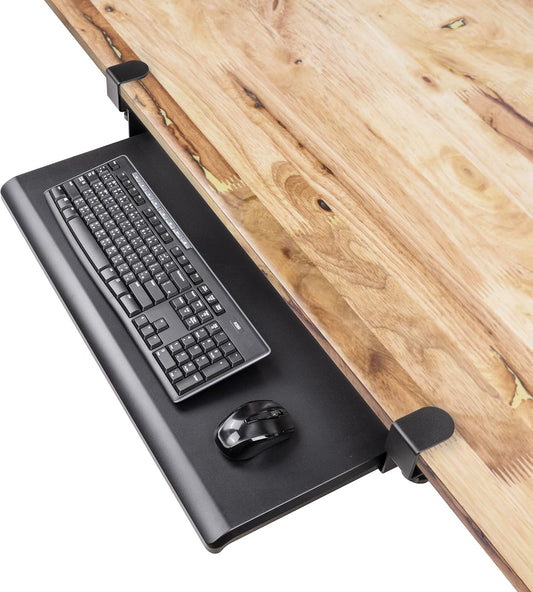 EHO Clamp-On Retractable Adjustable Keyboard Tray, Under Desk Ergonomic Keyboard Tray - Easy Tool-Free Install - Large Surface 27.5" (31.8" Including Clamps) x 12.5" Home & Office