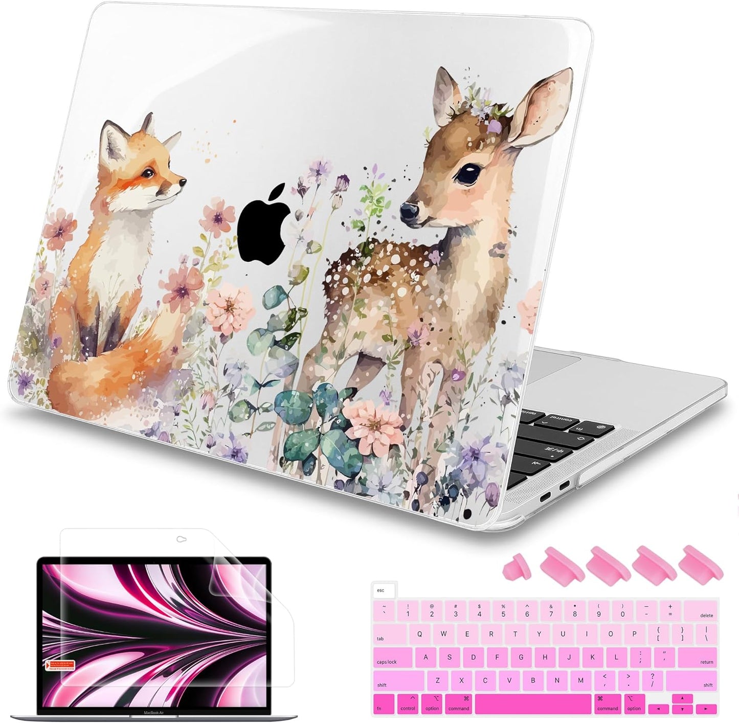 Mektron Case for MacBook Pro 16 Inch A2141 Cover 2019 Release 16" with Liquid Retina Display/Touch ID, Plastic Hard Shell with Keyboard Skin & Screen Protector & Dust Plug, Fox and Deer
