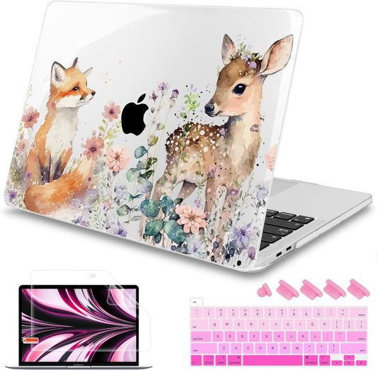 Mektron Case for MacBook Pro 16 Inch A2141 Cover 2019 Release 16" with Liquid Retina Display/Touch ID, Plastic Hard Shell with Keyboard Skin & Screen Protector & Dust Plug, Fox and Deer