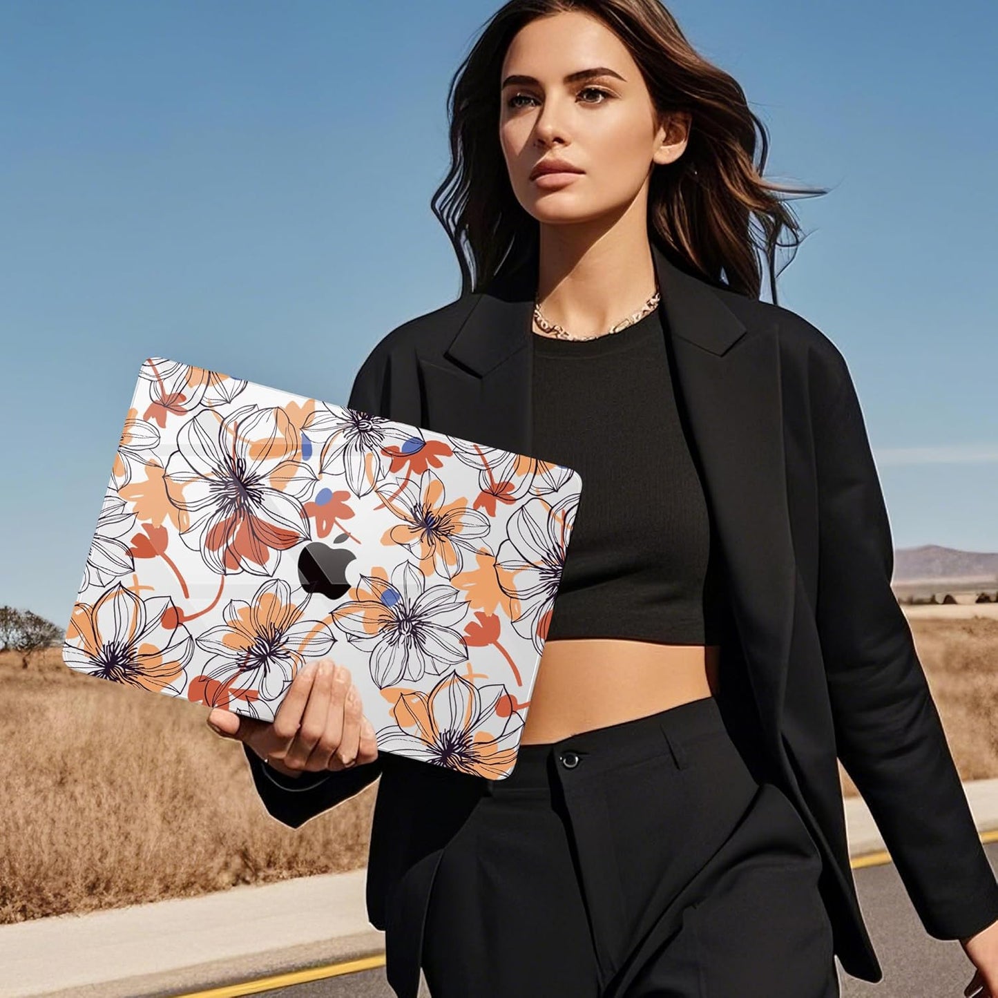 Mektron Compatible with M4 MacBook Air 15 inch Case 2025 A3241 2024 2023 M3 A3114 A2941 M2 Liquid Retina Display Touch ID, Plastic Hard Case & Keyboard Skin & Screen Protector - Floral C345