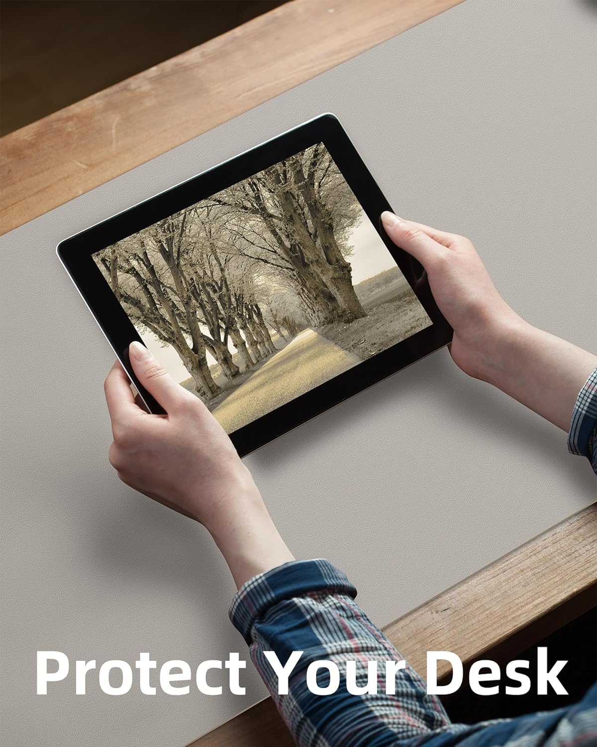 AFIING Leather Desk Pad Protector,55" x 17" Office Desk Mat, Large Mouse Pad, Non-Slip PU Leather Desk Blotter, Laptop Desk Pad, Waterproof Desk Writing Pad for Office and Home (Light Grey)