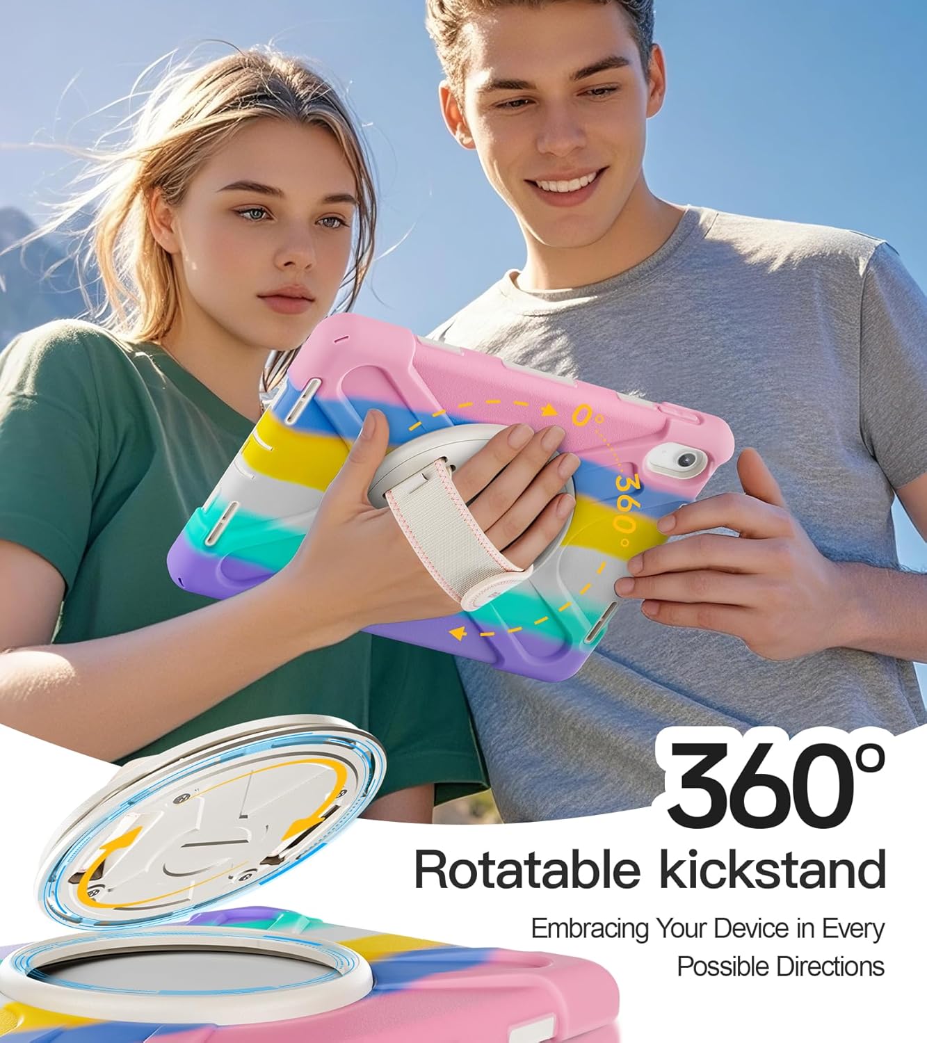 BRAECN for iPad (A16) 11th/10th Generation case 11/10.9 inch 2025/2022 Heavy Duty Shockproof Protective with Pencil Holder Screen Protector 360°Rotating Stand Handle & Shoulder Strap Full Body Cover