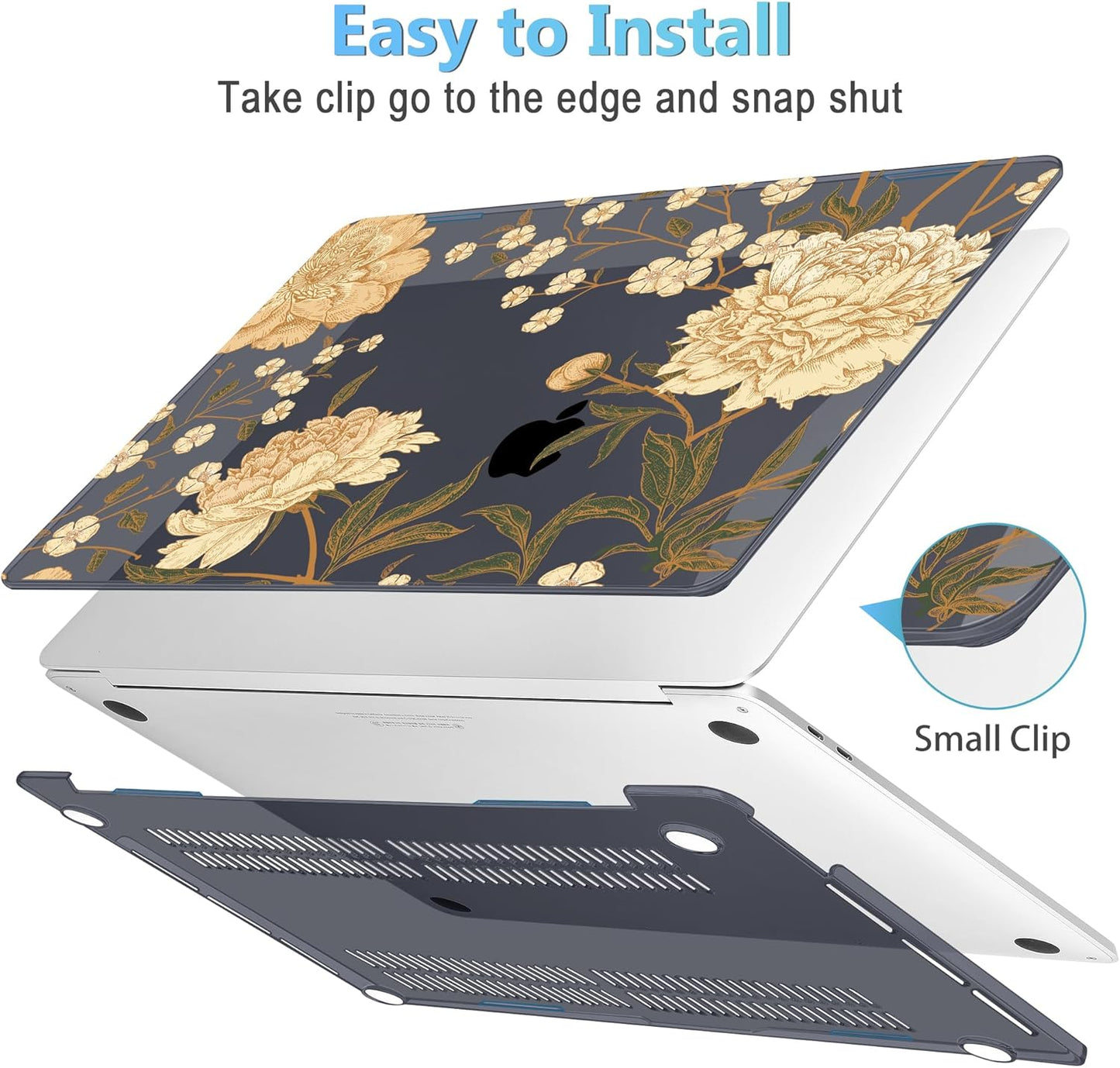 Mektron Case for MacBook Pro 16 Inch A2141 Cover 2019 Release 16" with Liquid Retina Display/Touch ID, Plastic Hard Shell with Keyboard Skin & Screen Protector & Dust Plug, Peony Flowers C186