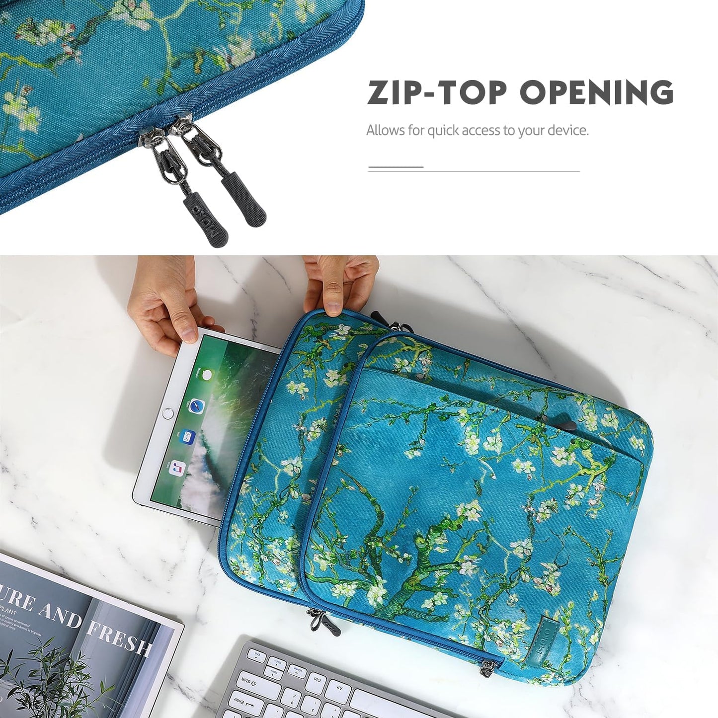 MoKo Laptop Sleeve Bag for 13.3-14 Inch, Notebook Carrying Case with Pocket Fits New MacBook Pro M3/M2 14" /13" M2/M1 Pro/M1 Max 14.2 2023-2021/Air 13.6" M2 2022, Surface Pro 9/8 13", Apricot Flower