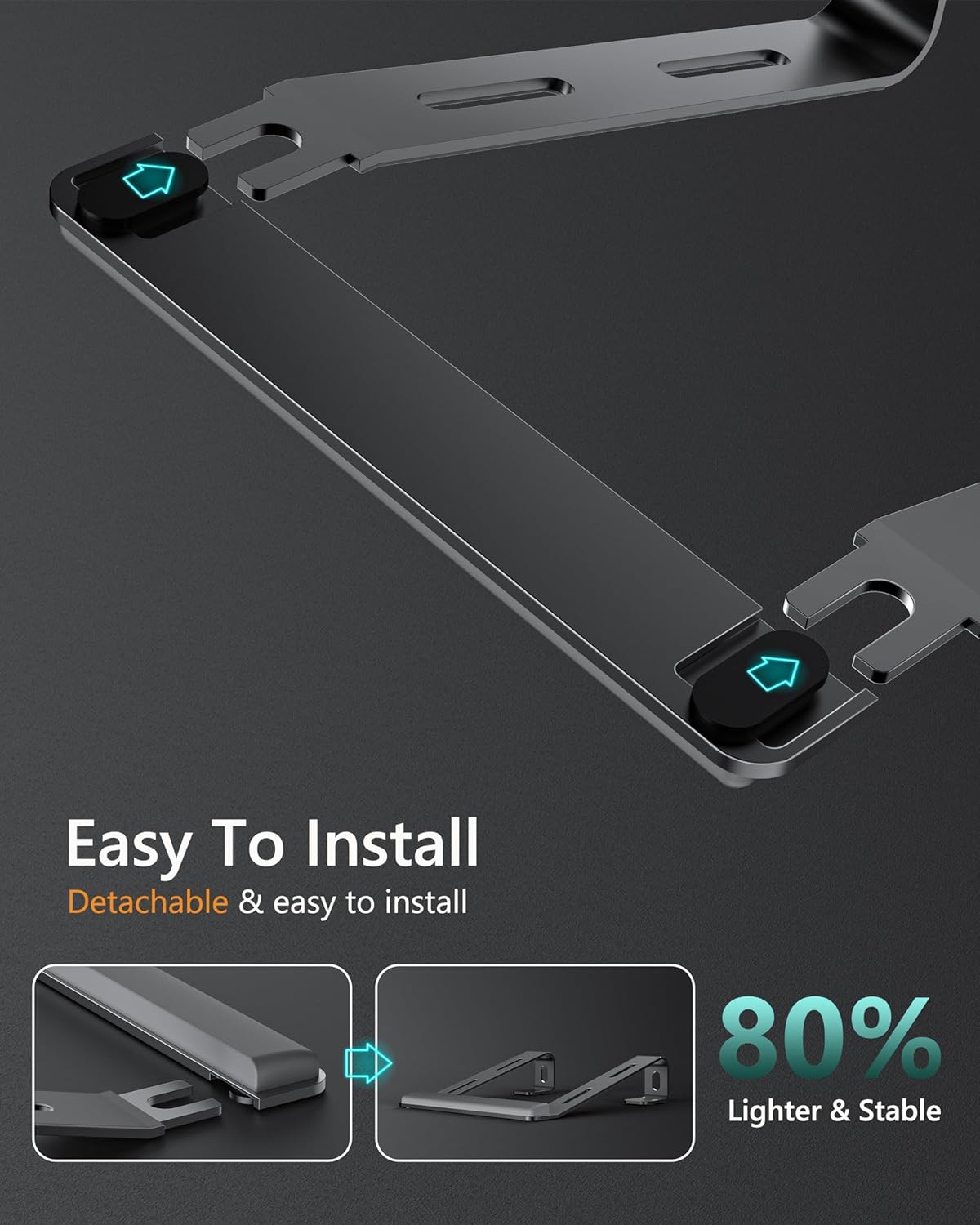 Aluminum Laptop Stand, Notebook Stand with Wrist Rest, Ergonomic Detachable Laptop Mount, Computer Stand Compatible with 10-17'' All Laptops Such as MacBook Air Pro/HP/Dell/Lenovo, Black