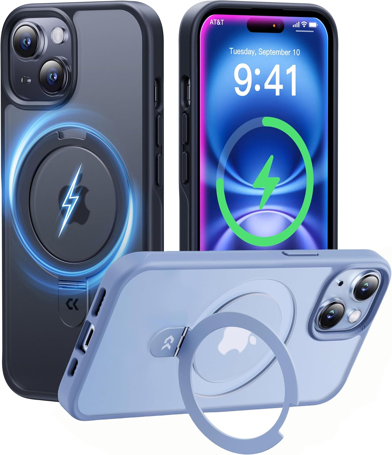 CASEKOO Designed for iPhone 15 Case with Magnetic Invisible Stand [Military Drop Protection] [Compatible with MagSafe] Shockproof Slim Translucent Matte Case 6.1 Inch, Black