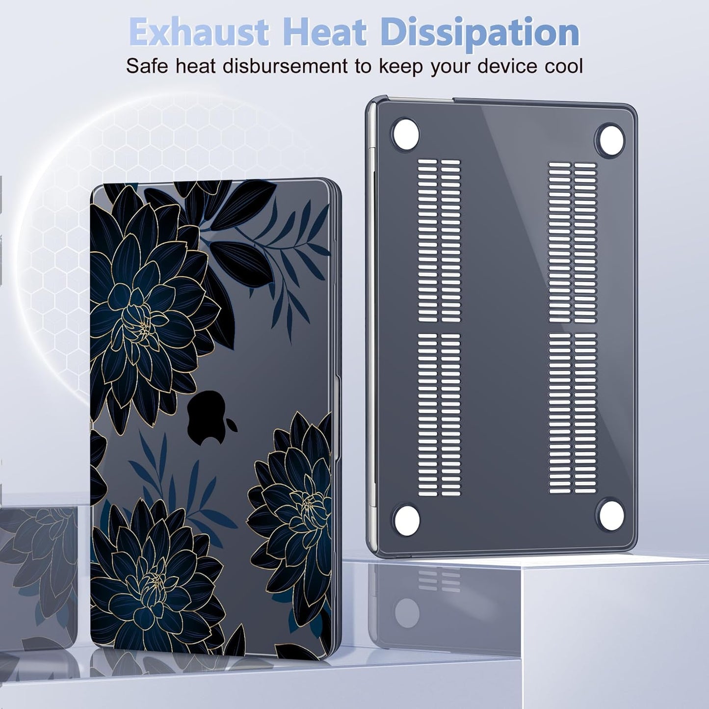 Case for MacBook Air 15 Inch 2025 2024 2023 Release M4 A3241 M3 A3114 M2 A2941, Hard Shell with Screen Protector & Keyboard Cover, Compatible with Touch ID, Flower Dahlia