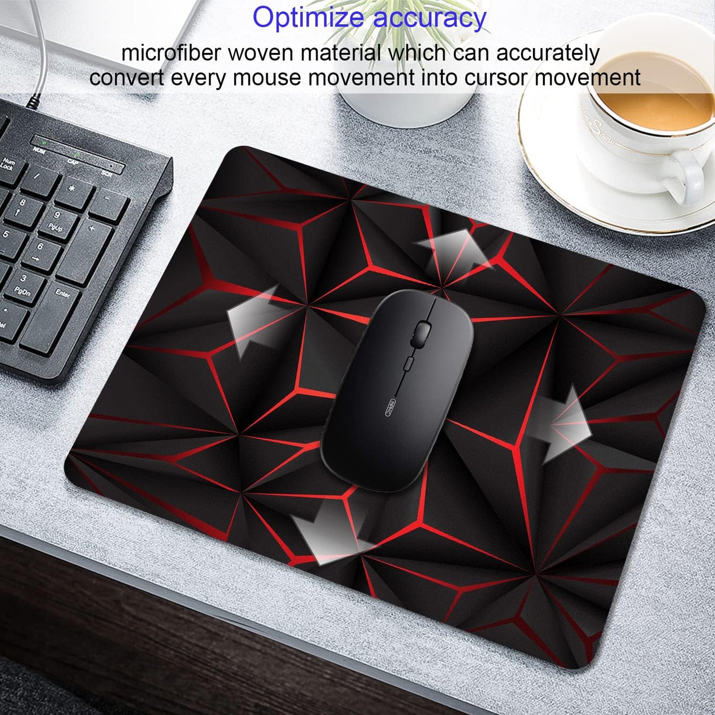 Abstract Art Mouse Pad with Personalized Red Design Computer Laptop Non-Slip Rubber Mousepad 9.5x7.9 Inch