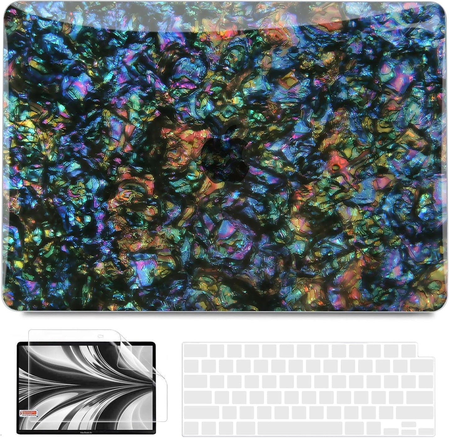 B BELK Compatible with MacBook Air 13 inch Case 2025 2024 2023 2022 M4 M3 M2 A3240 A3113 A2681, Plastic Hard Shell+Keyboard Cover+Screen Protector for MacBook Air 13.6 inch Case, Shiny Abalone Pearl