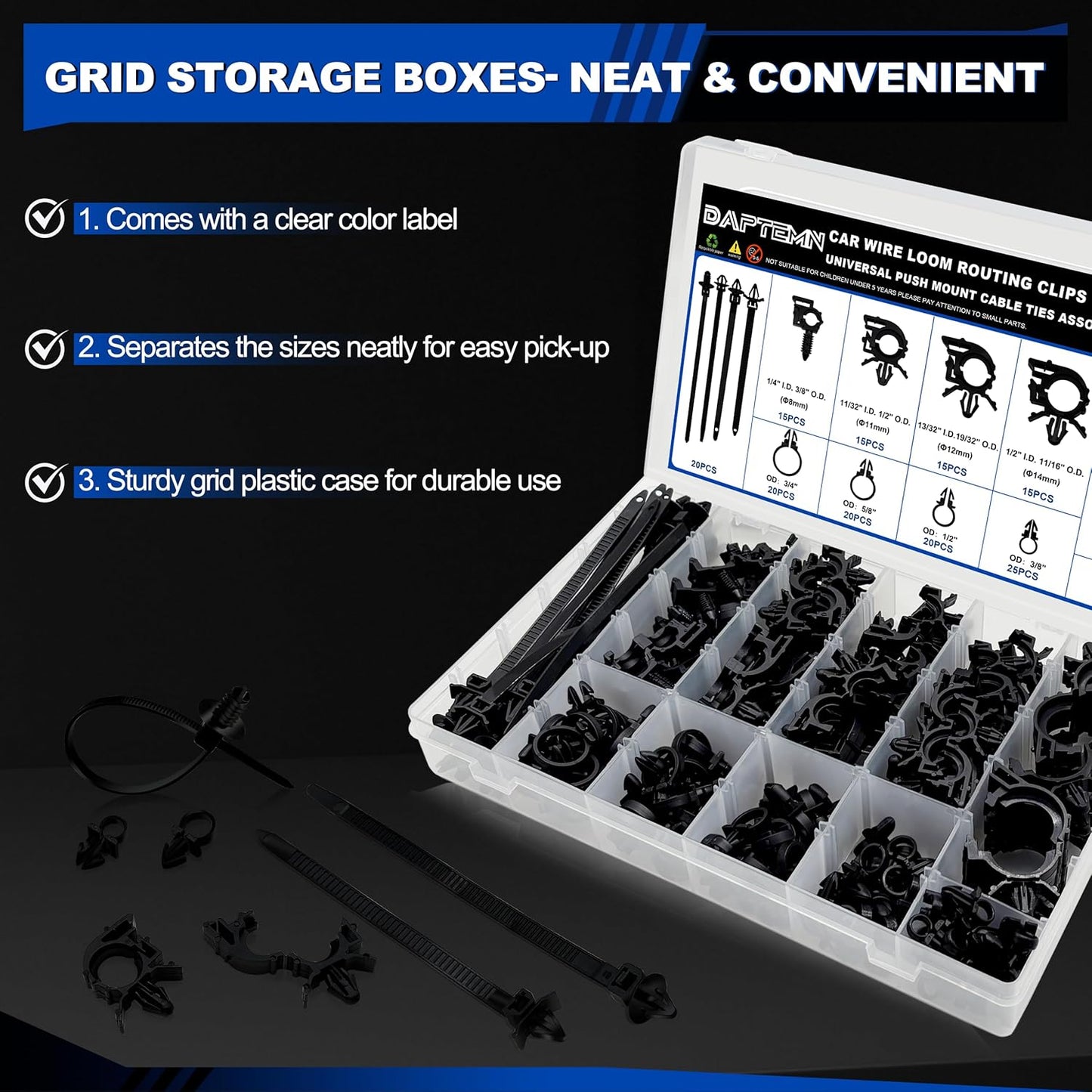 200 PCS Car Wire Loom Routing Clips Assortment Kit 14 Sizes Wiring Harness Routing Clips Push Mount Cable Zip Tie Replacement Parts for Universal Honda GM Mazda