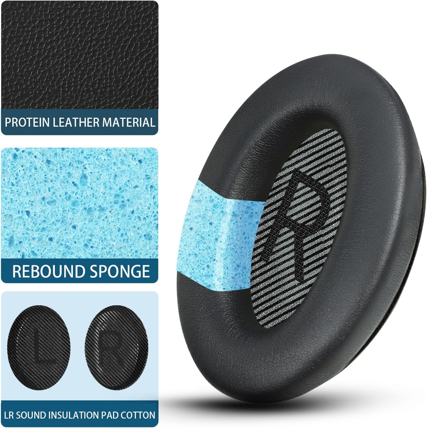 Headphones Replacement Ear Pads, Protein Leather earpad Cushions for Bose Quiet Comfort QC35 Headphones, Replacement Earpads, Softer Memory Foam - Black