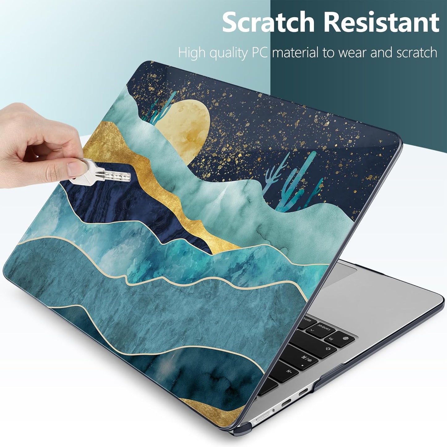 TWOLSKOO Compatible with M4 MacBook Air 13.6 inch Case 2025-2022 Release M4 A3240 M3 A3113 M2 A2681, Plastic Hard Shell & Keyboard Cover & Type C Adapter & Screen Protector, Mountains with Trees