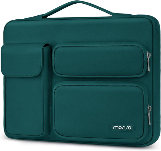 MOSISO 360 Protective Laptop Case 13.3 inch, 13-13.3 inch Laptop Sleeve Compatible with MacBook Air/Pro 13 / Pro 14, HP Dell ASUS Lenovo, Side Open Bag with 2 Raised&1 Flapover Pockets, Teal Green