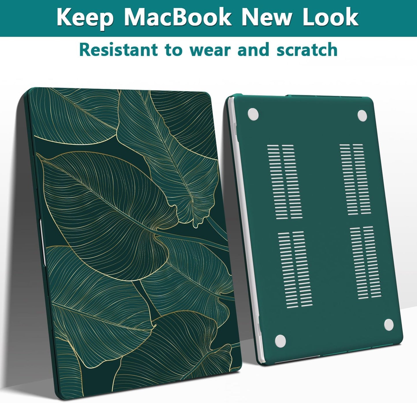 Teryeefi Pattern Case for MacBook Pro 14 inch Case 2025-2021 M4 M3 M2 M1 Pro/Max, Fit Model A3401 A3112 A2992 A2918 A2779 A2442 Protective Hard Shell +Keyboard Cover+Screen Protector - Green Leaf