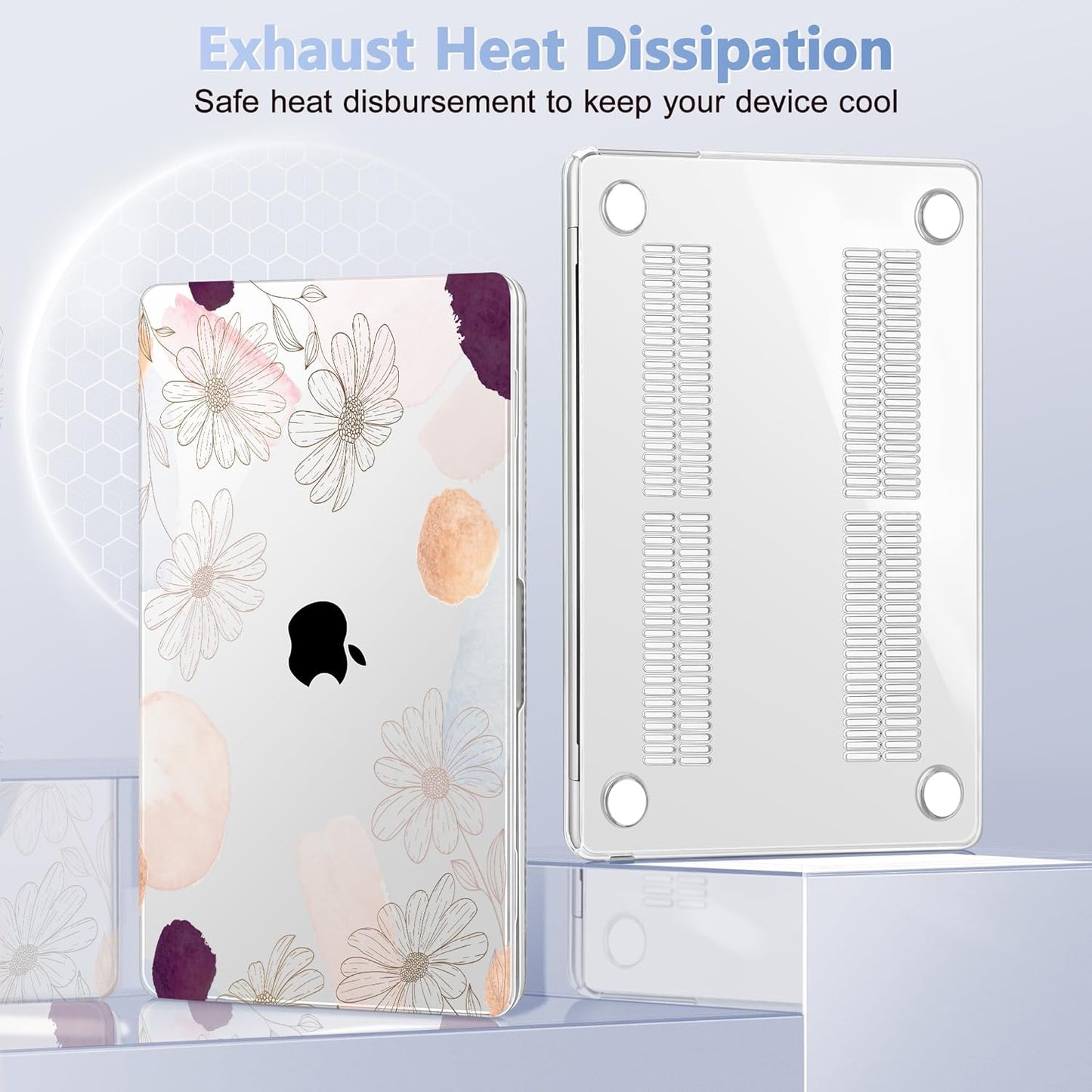 Case for MacBook Air 15 Inch 2025 2024 2023 Release M4 A3241 M3 A3114 M2 A2941, Hard Shell with Screen Protector & Keyboard Cover, Compatible with Touch ID - Floral