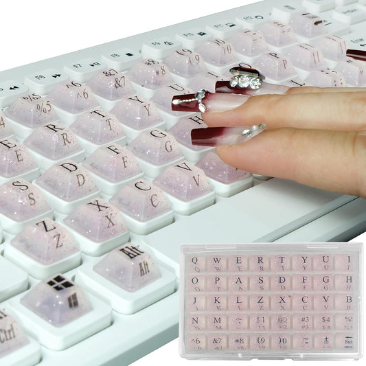 80 Pcs Keyboard Sticker for Long Nails Typing and Gaming, Symbolic and Alphanumeric Sticky Silicone Keys for Keyboards and Laptop (Sparkly Pink)