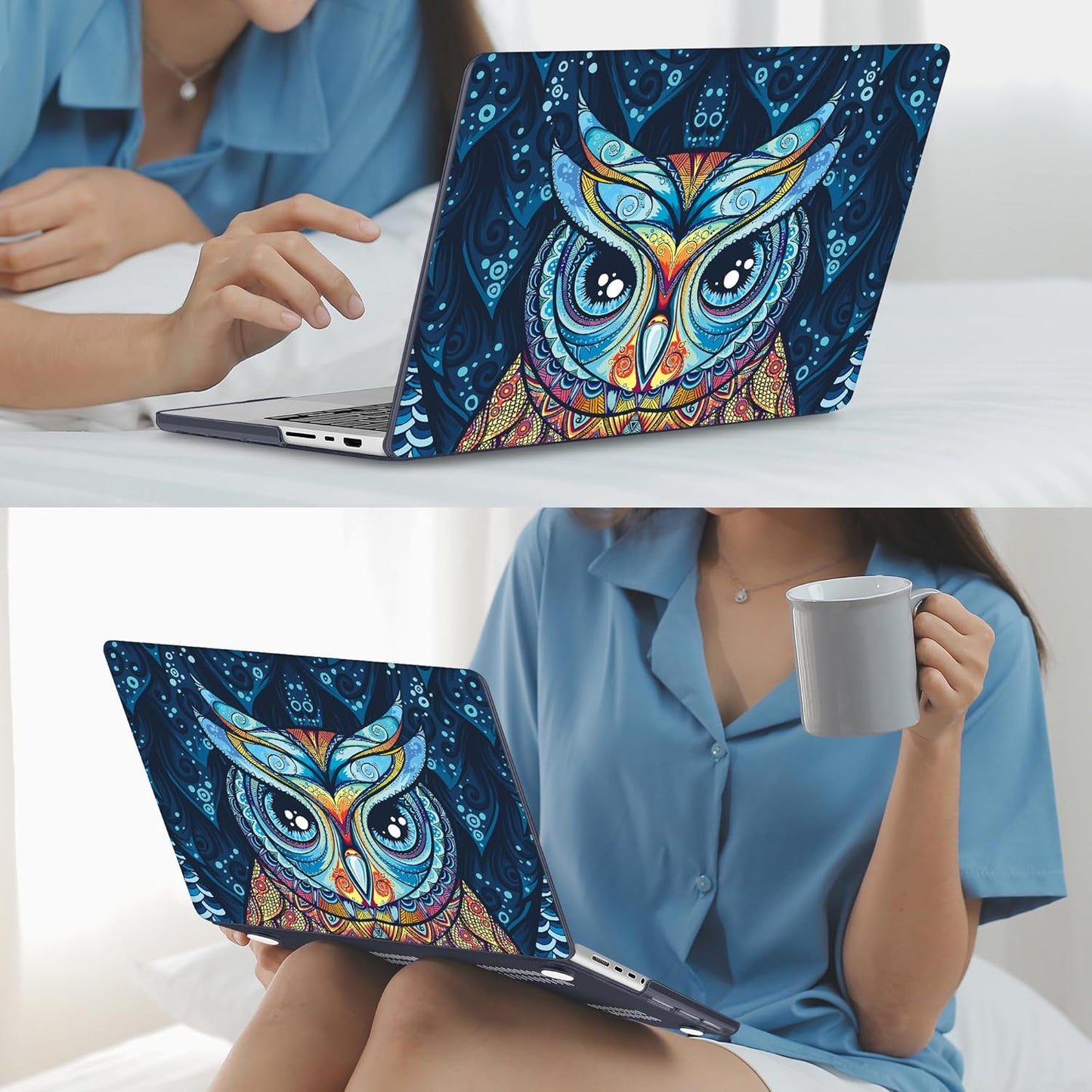 Mektron Case for MacBook Pro 16" M4 A3403 A3186 M3 A2991 M2 A2780 M1 A2485 (2021/2023/2024) Pro/Max with Touch ID, Hard Shell Plastic Laptop Cover Keyboard Cover Screen Protector, Owl