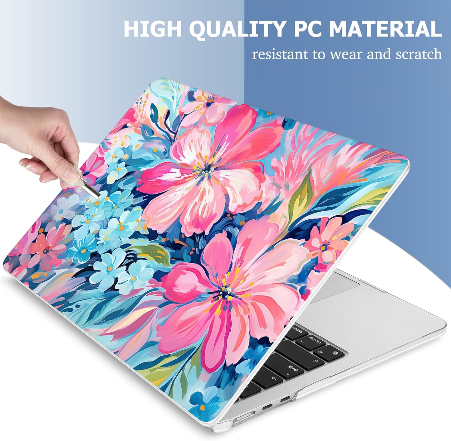 Mektron Compatible with M4 MacBook Air 15 inch Case 2025 A3241 2024 2023 M3 A3114 A2941 M2 Liquid Retina Display Touch ID, Plastic Hard Case & Keyboard Skin & Screen Protector - Hand-Painted Flowers