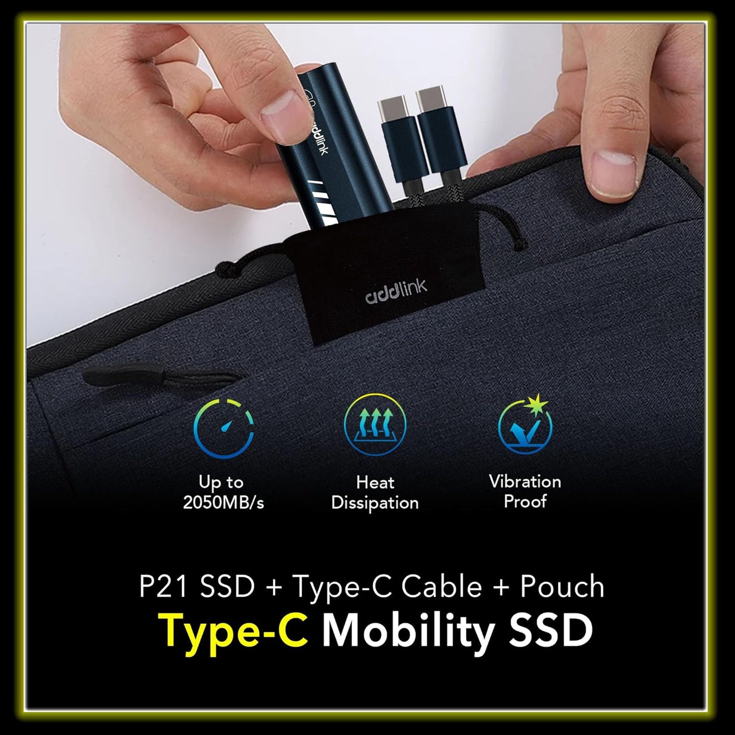 Addlink P21 1TB Portable External SSD, Up to 2,000MB/s Read, USB 3.2 Gen 2x2, Lightweight Storage for Photography, Video, Gaming and Fast backups, for PC Laptop Mac Windows Linux Android PS4 PS5