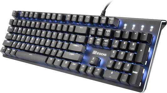 i-rocks K75M Illuminated Mechanical Keyboard, 104 Keys, with Cherry MX Switches, PBT Keycaps, Backlit LED Light and Shortcut Keys - Programmable Light & Macro Recorder (Cherry MX Brown Switch, Black)