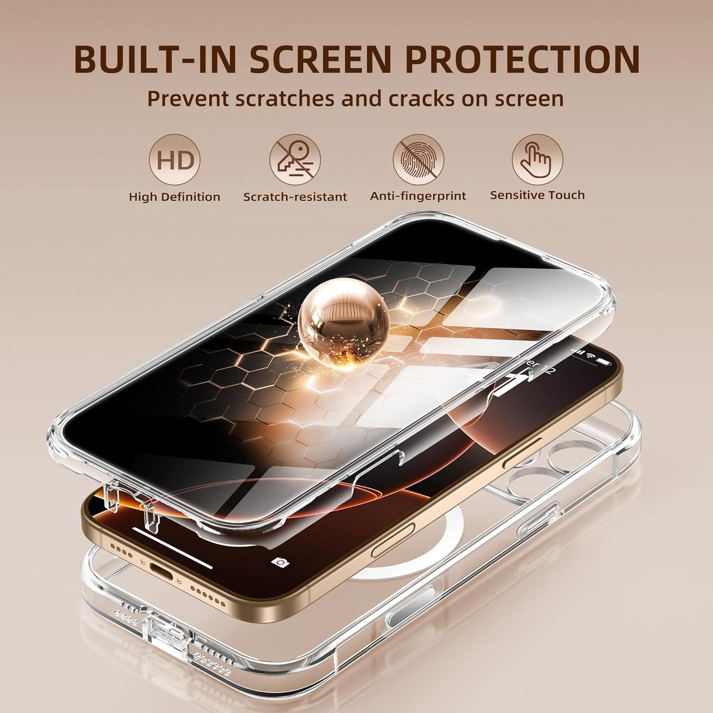 BERFY Magnetic for iPhone 16 Pro Case, Compatible with MagSafe, Built-in Privacy Screen Protector and Upgraded Camera Protection, Anti-Spy Full Body Shockproof Phone Case for 16 Pro 6.3", Transparent