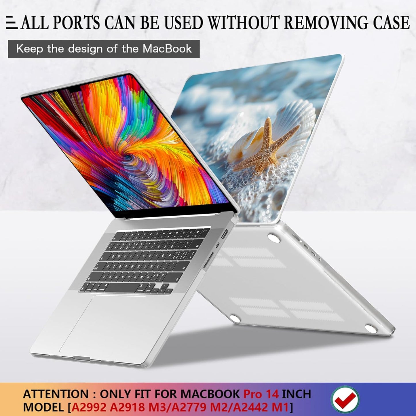 CISSOOK Compatible with MacBook Pro 14 inch Case 2024, 2023-2021 Release M4 A3112 A3185 A3401 M3 A2992 A2918 M2 A2779 M1 A2442 Model, Plastic Hard Shell Case with Keyboard Cover, Beach&Shell