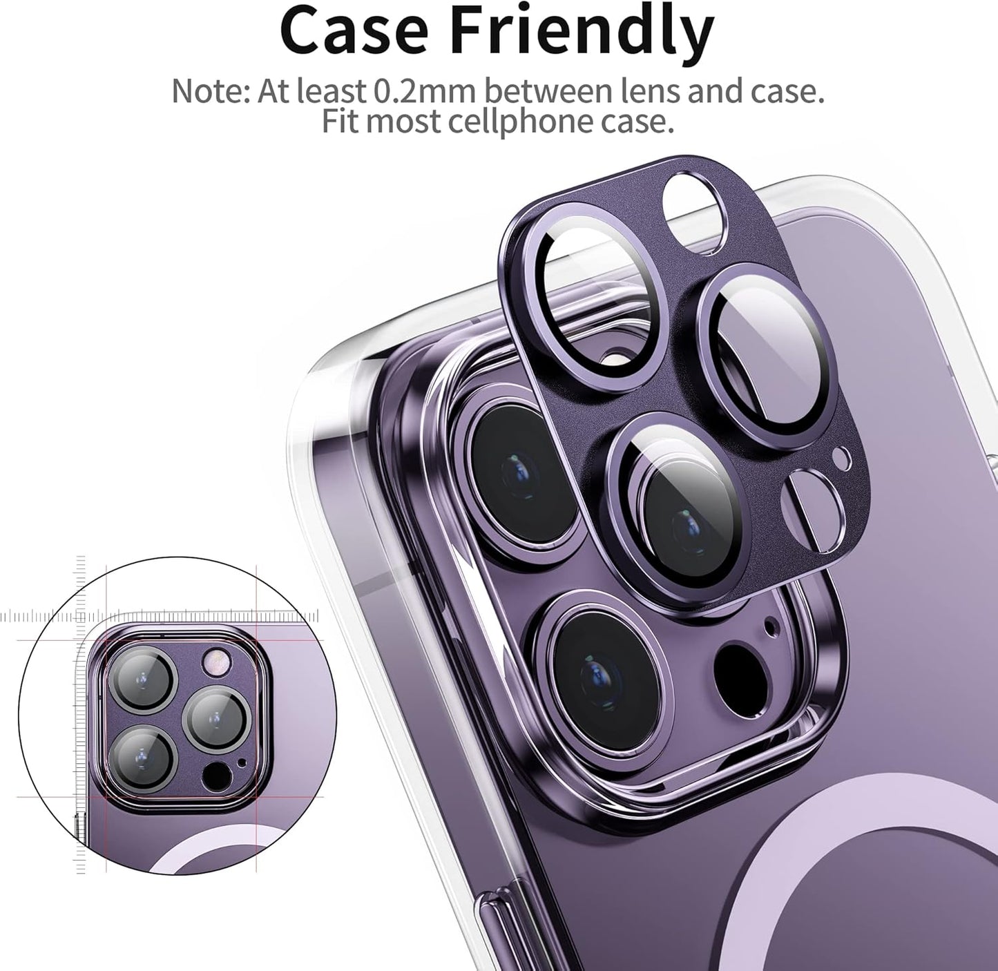 Camera Lens Protector for iPhone 14 Pro/iPhone 14 Pro Max, Alloy Metal Camera Cover with Tempered Glass Screen Protector Accessories,Case Friendly,Scratch Resistant,Easy to Install -Purple