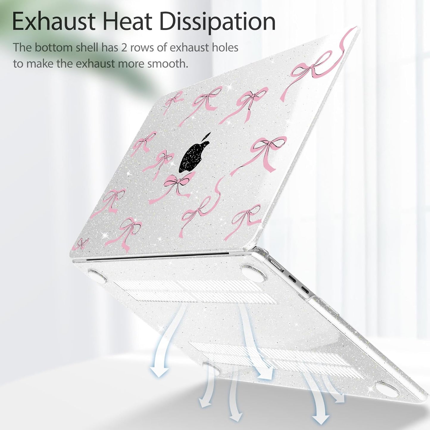 May Chen for MacBook Air 13.6 inch Case A3240 M4 A3113 M3 A2681 M2 with Retina Dispaly, 2025 2024 2023 2022 Release, Plastic Hard Shell Case with Screen Protector & Keyboard Cover, Clear Glitter Bow