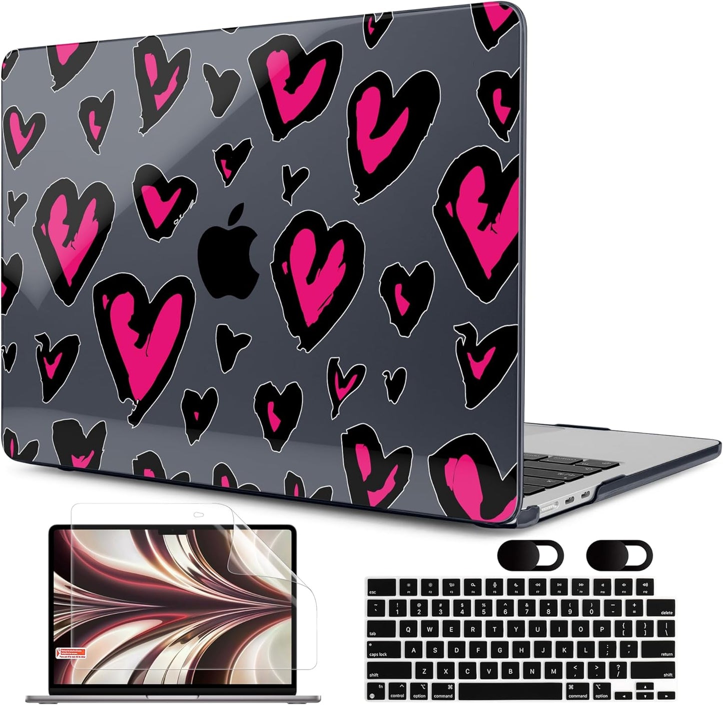 MEEgoodo Case for MacBook Air M4/M3/M2 13.6 inch 2025 2024 2022, Fit Model A3240 A3113 A2681, Compatible with MacBook Air 13 inch, Laptop Hard Shell Case with Keyboard Cover, Handwritten Heart