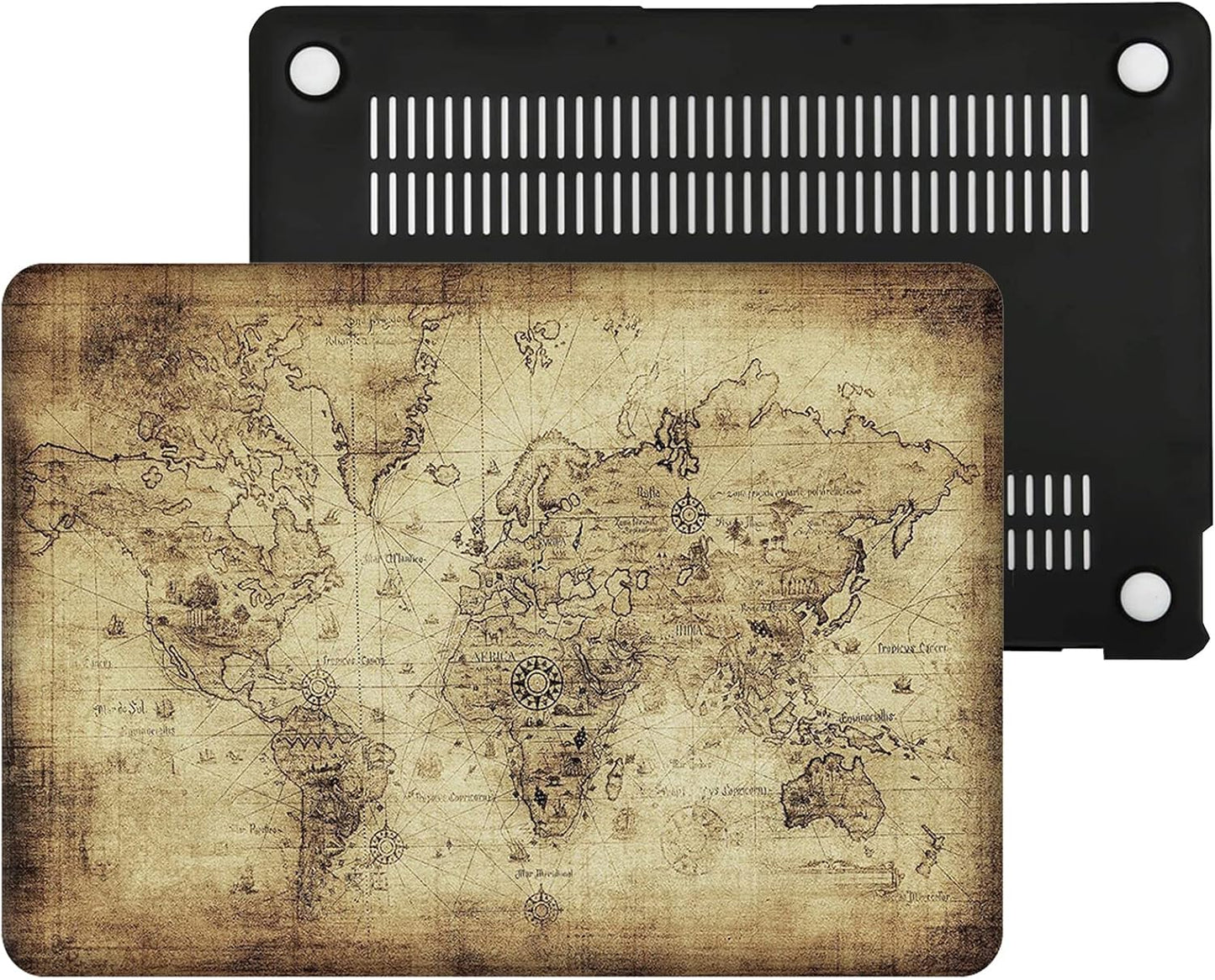 Compatible with MacBook Air 13 Inch Case 2017 2016 2015 2014 2013 2012 2011 2010 Release A1466/A1369, Plastic Hard Shell Case + Keyboard Cover + Screen Protector - World Map