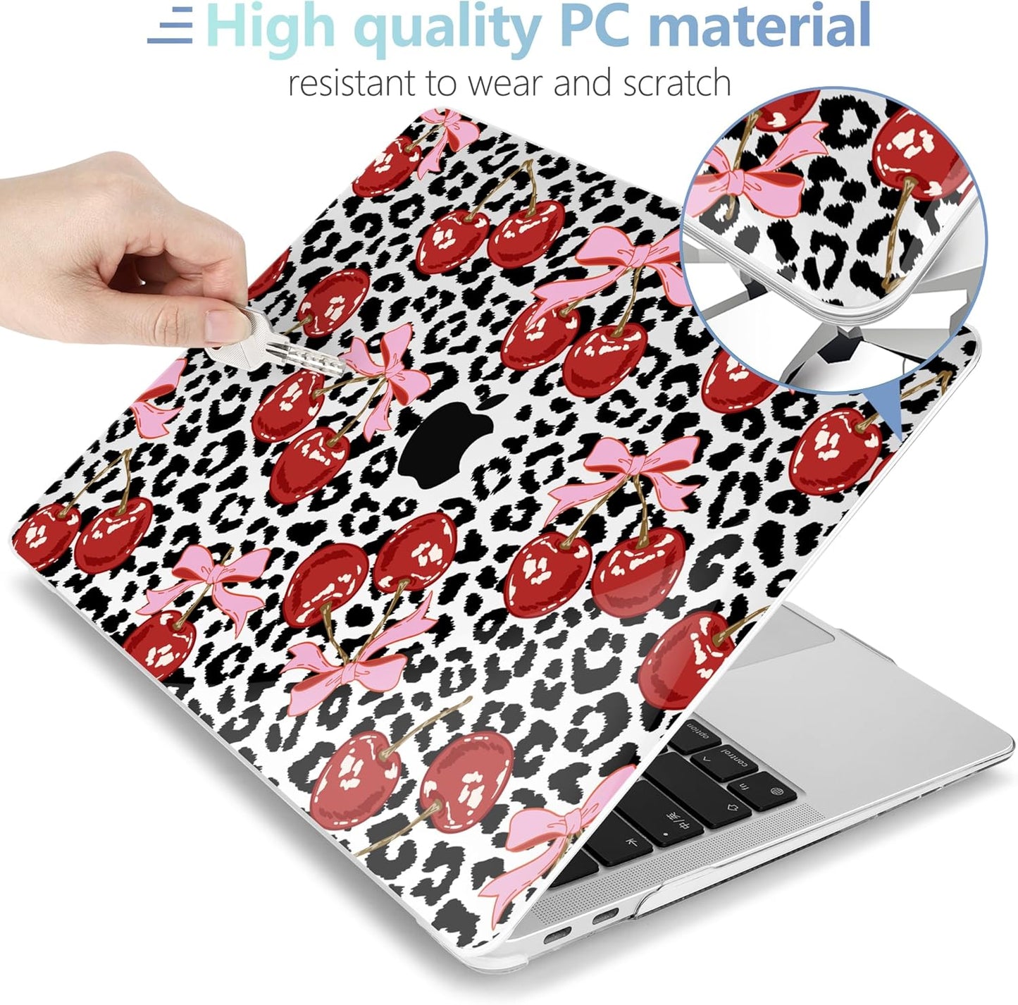 MEEgoodo for MacBook Air 13.3 inch Case 2021 2020 2019 2018 A2337 M1 A2179 A1932, Laptop Shell for MacBook Air M1 with Keyboard Webcam Cover & Trackpad Film & Type C Adapter,Leopard & Cherry