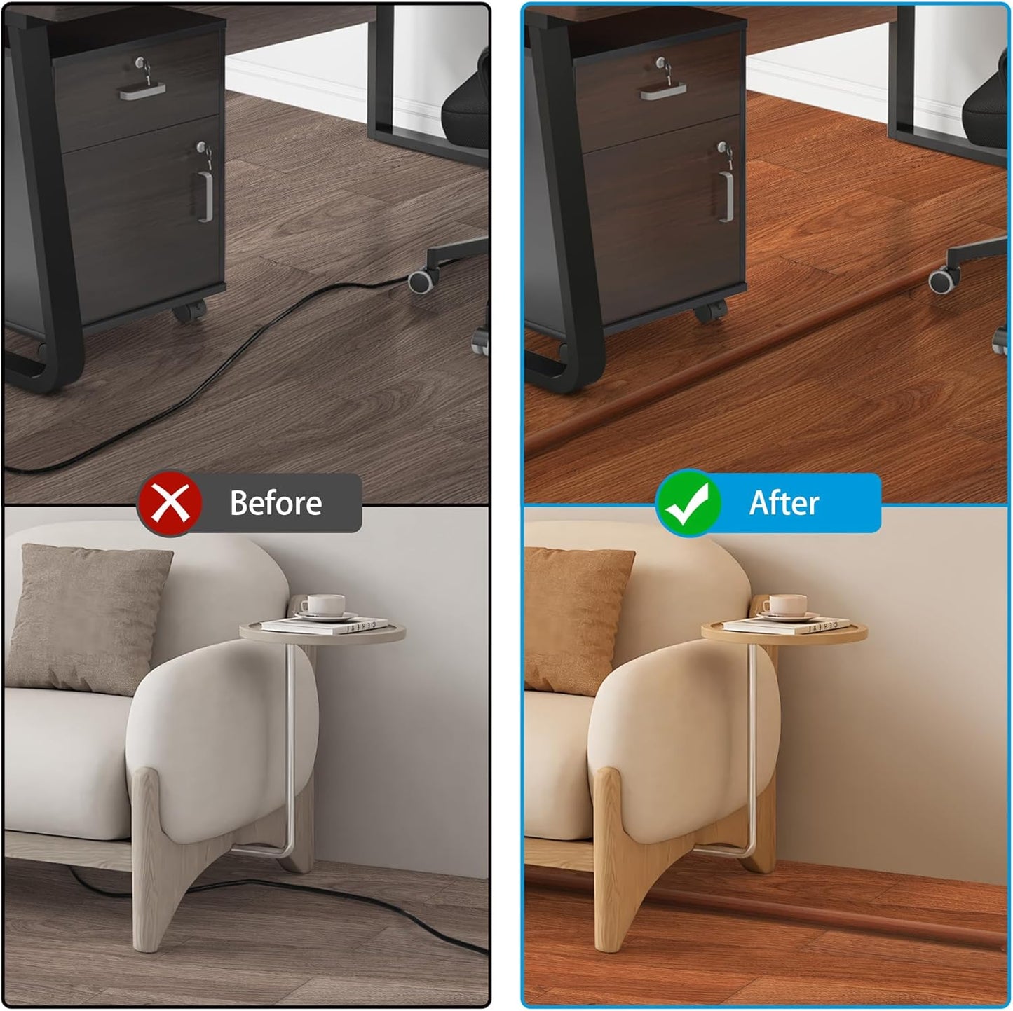 Floor Cord Cover 6ft, Cord Hider Floor Brown Walnut Wood, Cable Management Prevent Trips, Cable Cover Wire Covers for Electric Power Cords, Wire Protector Cavity W0.47in x H0.28in