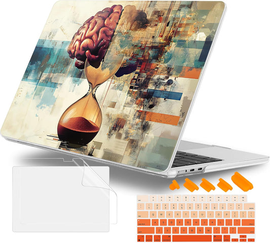 Case for MacBook Air 15 Inch 2025 2024 2023 Release M4 A3241 M3 A3114 M2 A2941, Hard Shell with Screen Protector & Keyboard Cover, Compatible with Touch ID, Brain & Hourglass