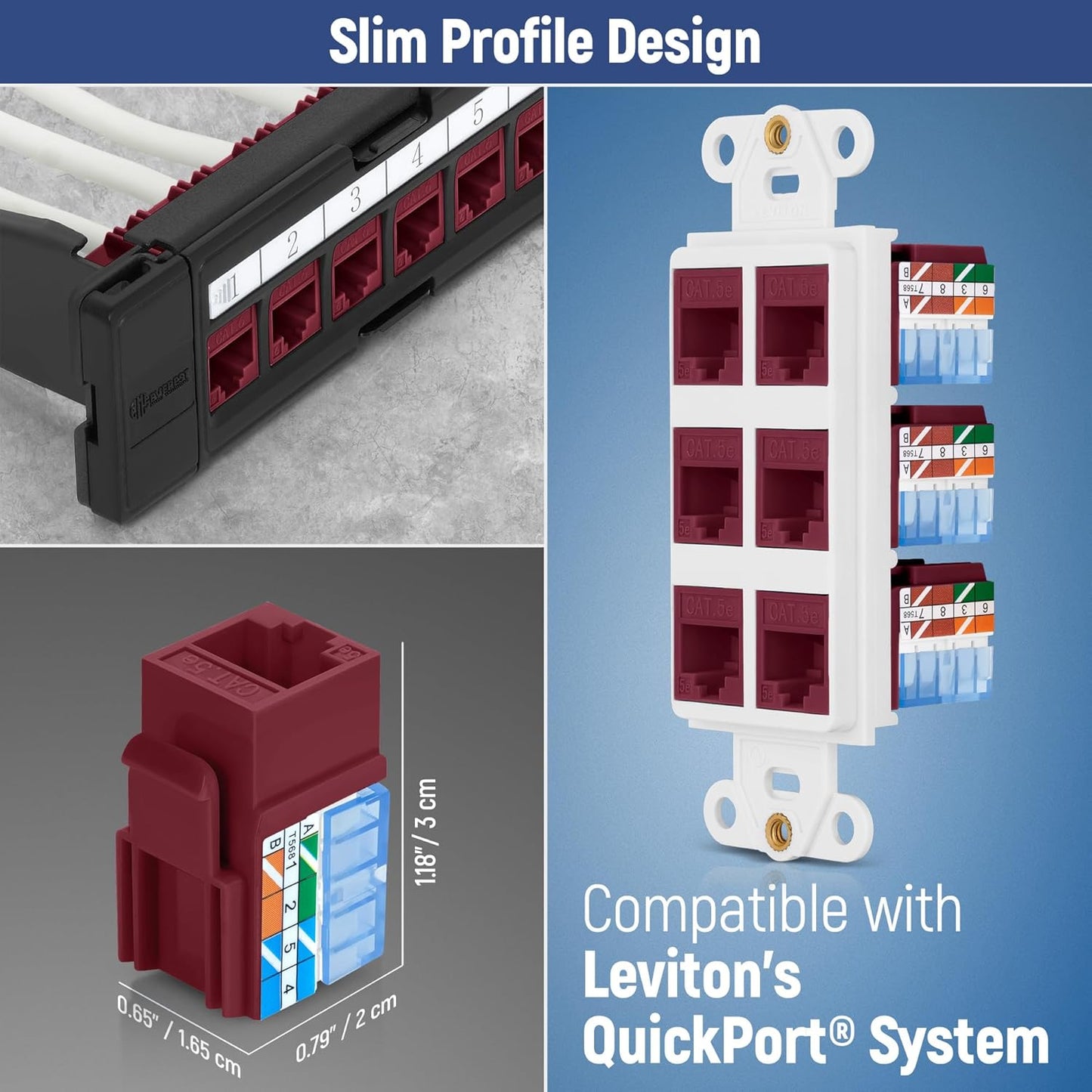Everest 90° Angled RJ45 Cat5e Keystone Jacks 10-Pack in Red - Slim Profile Female RJ45 Connectors - Cat 5e Keystone Jack - Compatible with 90° Angled Speed Termination Tool - easyJACK (B094WB91H3)
