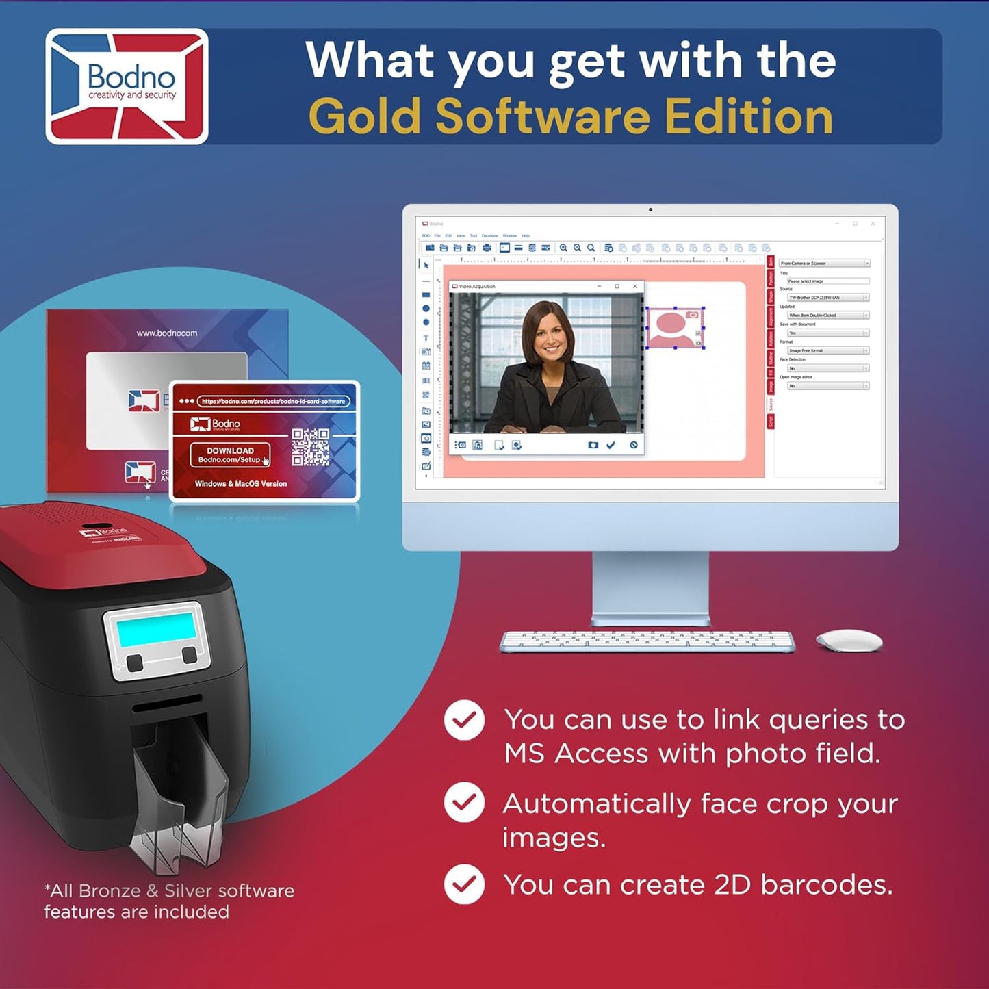 Bodno Magicard 400X Single Sided ID Card Printer & Complete Supplies Package ID Software - Gold Edition