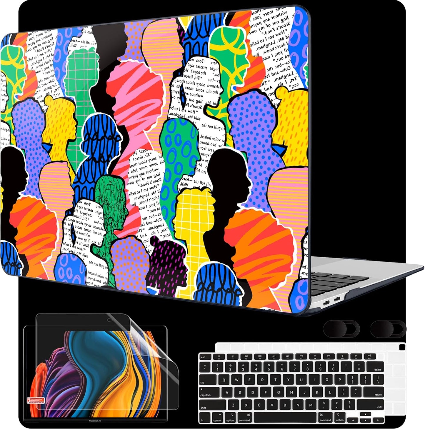 MEEgoodo for MacBook Air 13 inch Case 2021 2020 2019 2018 Released A2337 M1 A2179 A1932 with Touch ID, Plastic Shell & Keyboard Cover Compatible with MacBook Air Case 13.3, Diverse People Abstract Art