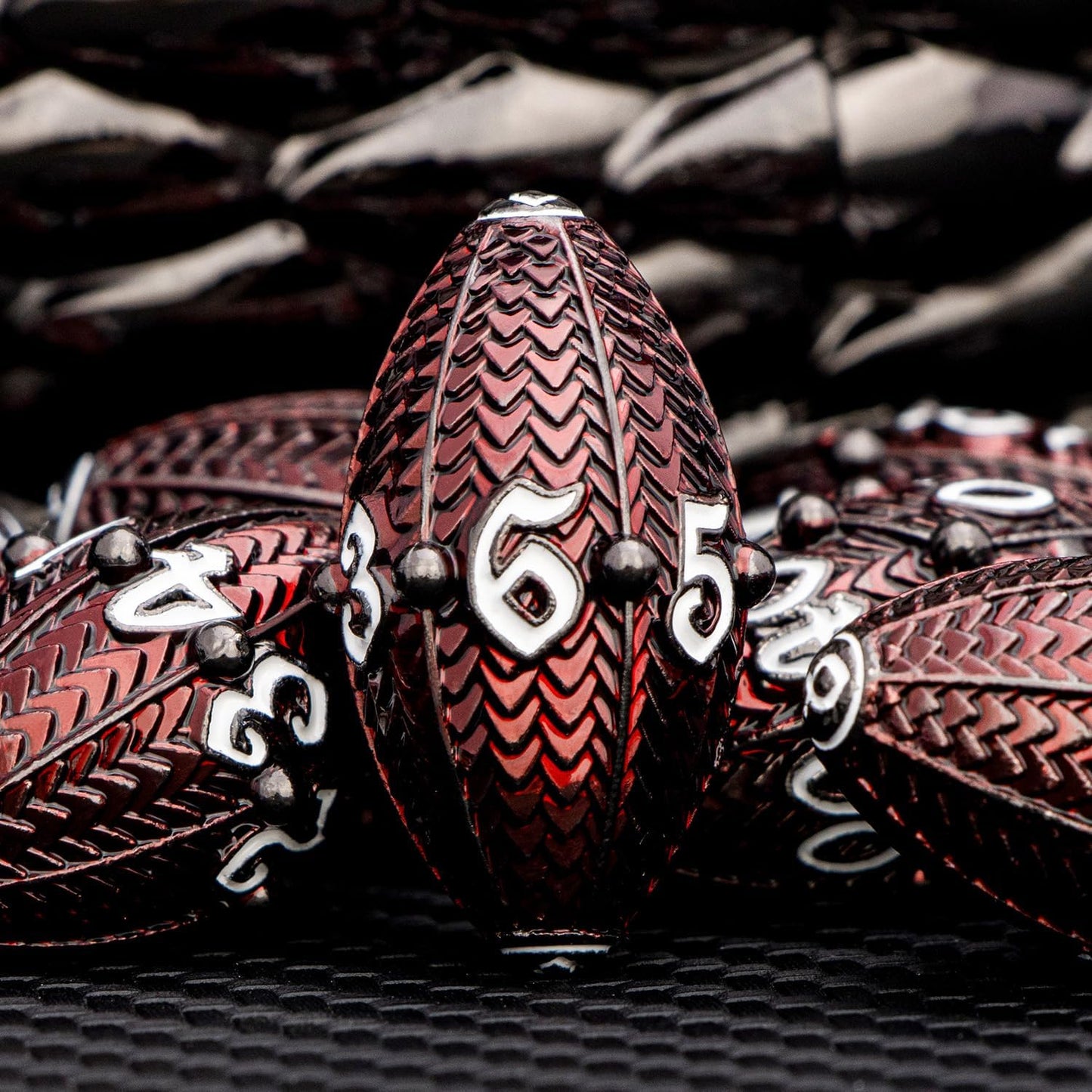 ARUOHHA DND Metal Dice Black Red Dragon Egg Dice with Metal Box, Role Playing Game RPG Polyhedral D and D Dice Set D20 D12 D10 D8 D6 D4