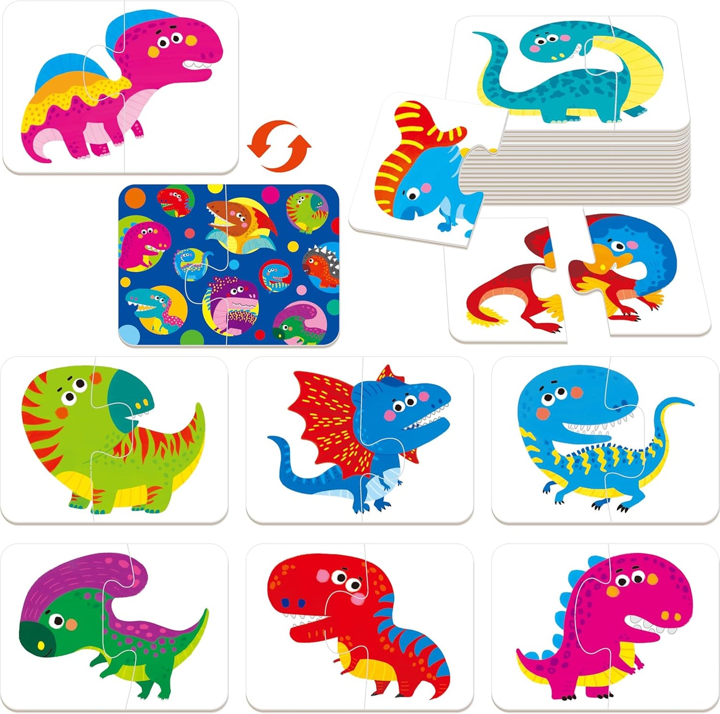 48 Dinosaurs Matching Puzzles with Error-Correction, Self-Correcting Puzzle Match Game Educational Matching Puzzles for Toddlers Kindergarten, Dinosaur-Themed Learning Games Toys for 3 Years Old