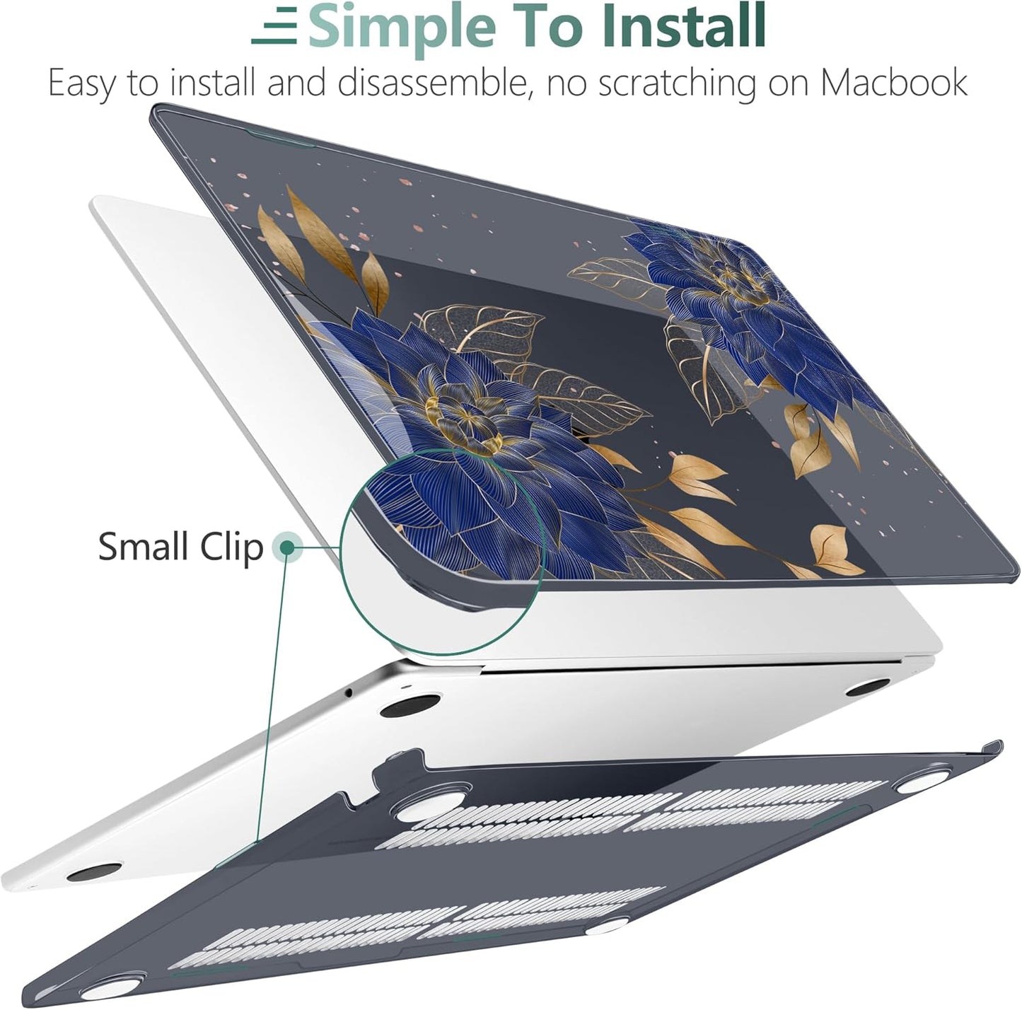 TWOLSKOO Compatible with M4 MacBook Air 15 inch Case 2025-2023 Released Model M4 A3241 M3 A3114 M2 A2941, Plastic Hard Shell & Screen Protector & Keyboard Cover & Trackpad Film, Dahlia Flowers