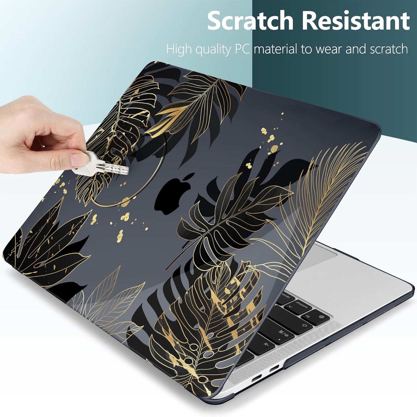 TWOLSKOO Compatible with MacBook Pro 13 inch Case 2023-2016 A2338 M2/M1 A2251 A2289 A2159 A1989 A1706, Plastic Hard Shell Cover & Keyboard Skin & Screen Protector - Golden Tropical Leaf